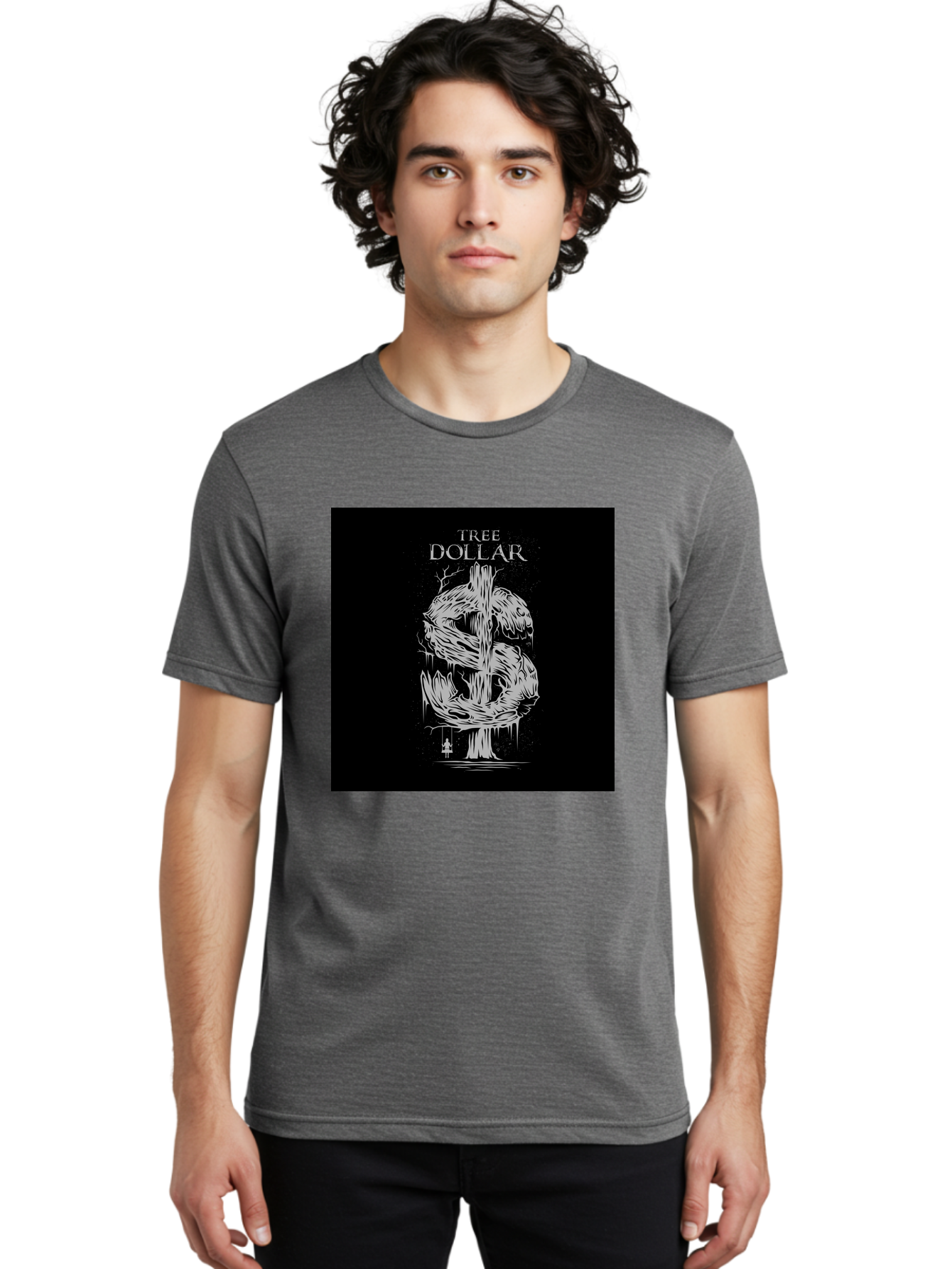 Tree-Dollar Men'S Graphic Tee, 100% Cotton, Comfortable Casual Summer Wear, Machine Washable, Dollar Sign Made Of Tree Branches, Wooden Currency Symbol, Environmental Finance, Eco-Friendly Money, Twisted Tree Trunk, Drip Art, Aab491