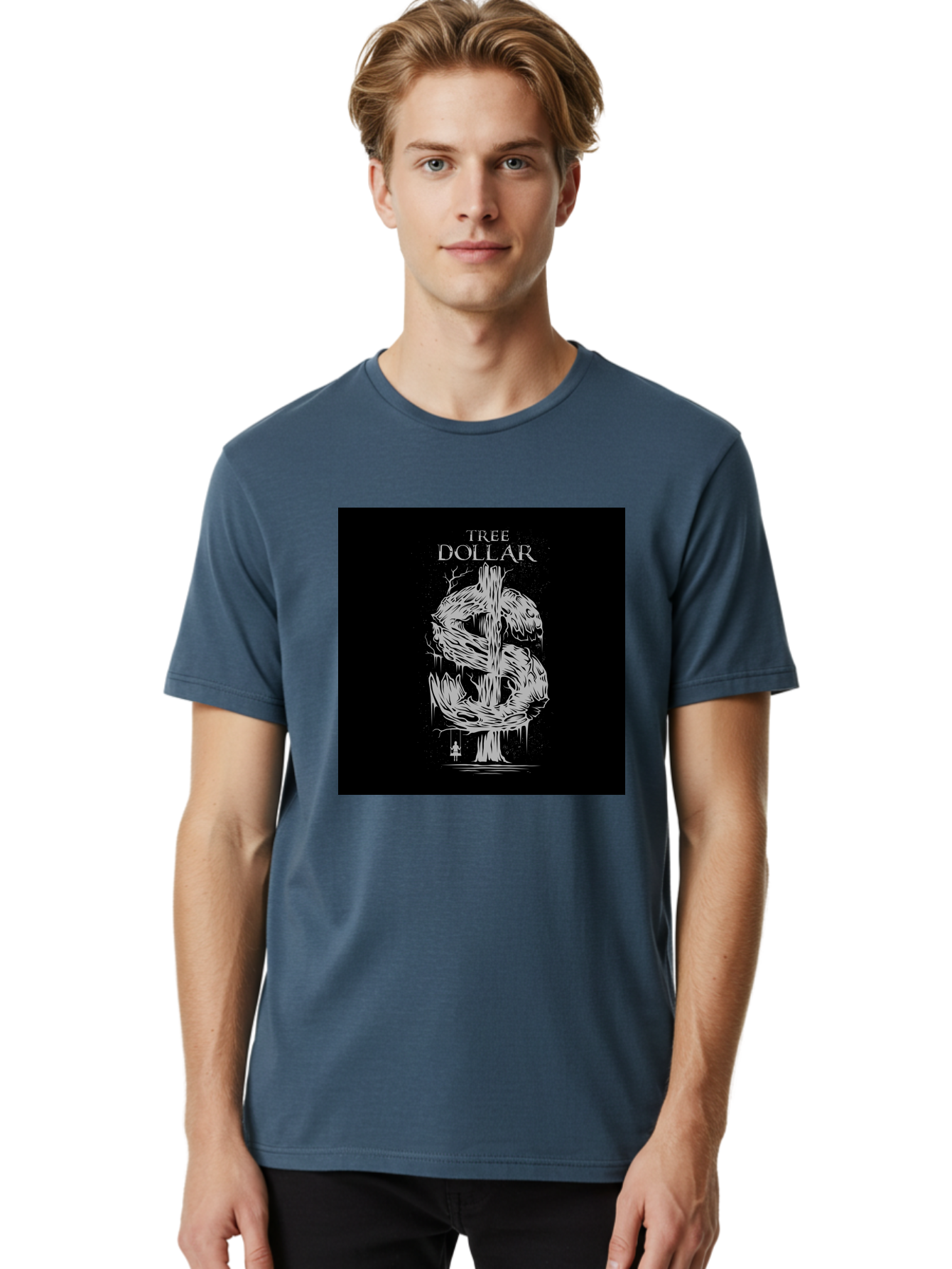 Tree-Dollar Men'S Graphic Tee, 100% Cotton, Comfortable Casual Summer Wear, Machine Washable, Dollar Sign Made Of Tree Branches, Wooden Currency Symbol, Environmental Finance, Eco-Friendly Money, Twisted Tree Trunk, Drip Art, Aab491