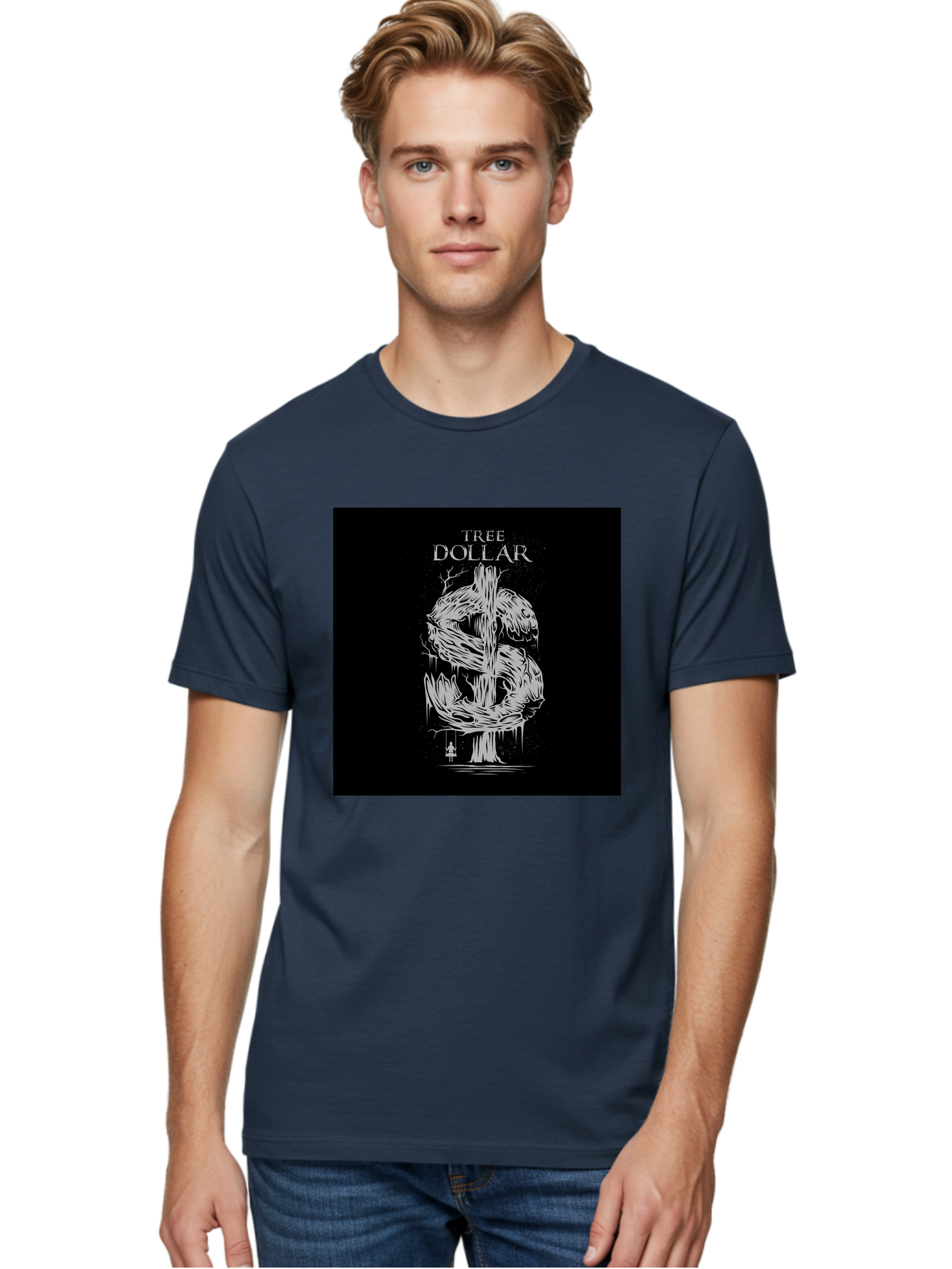 Tree-Dollar Men'S Graphic Tee, 100% Cotton, Comfortable Casual Summer Wear, Machine Washable, Dollar Sign Made Of Tree Branches, Wooden Currency Symbol, Environmental Finance, Eco-Friendly Money, Twisted Tree Trunk, Drip Art, Aab491