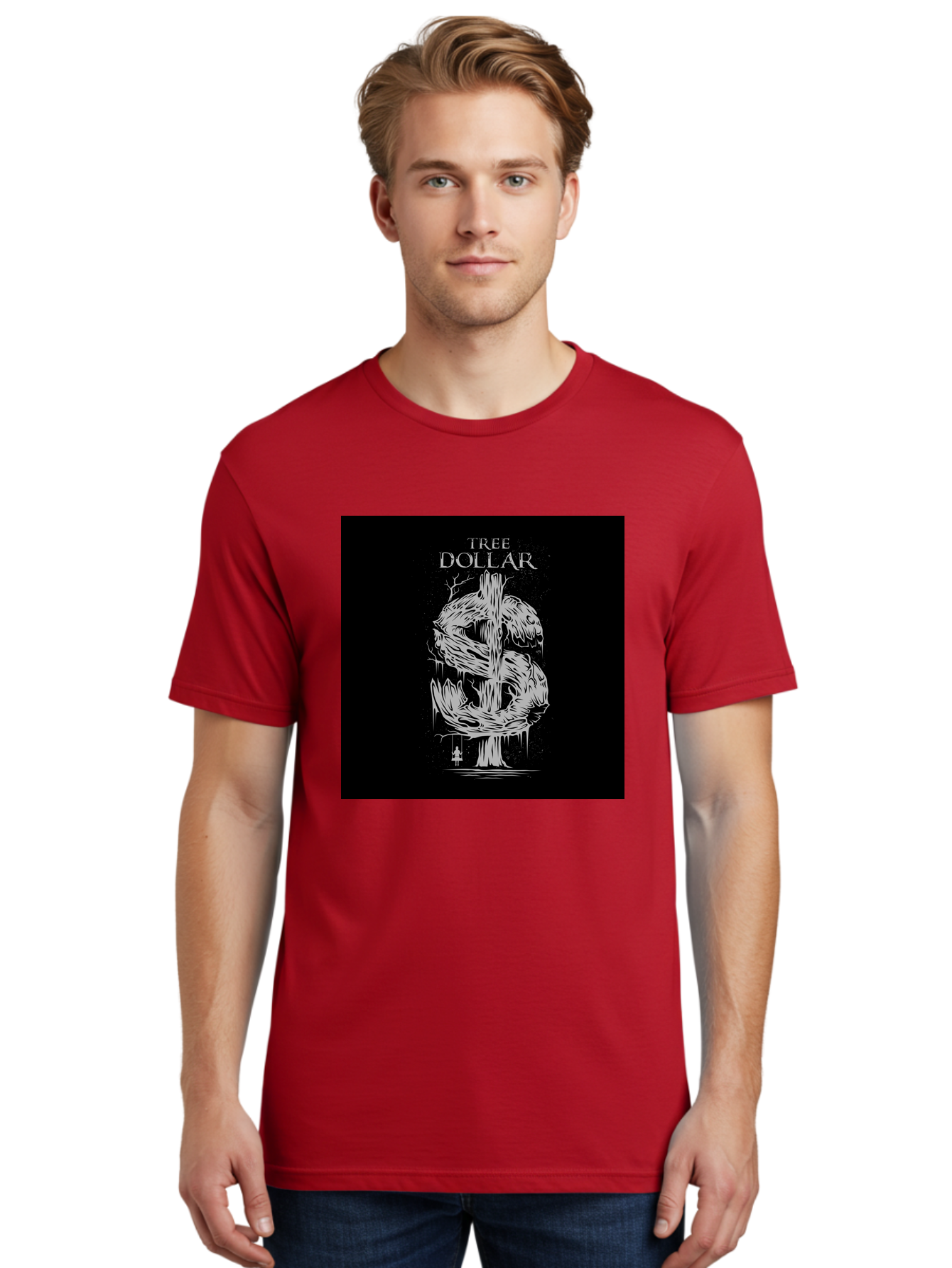 Tree-Dollar Men'S Graphic Tee, 100% Cotton, Comfortable Casual Summer Wear, Machine Washable, Dollar Sign Made Of Tree Branches, Wooden Currency Symbol, Environmental Finance, Eco-Friendly Money, Twisted Tree Trunk, Drip Art, Aab491
