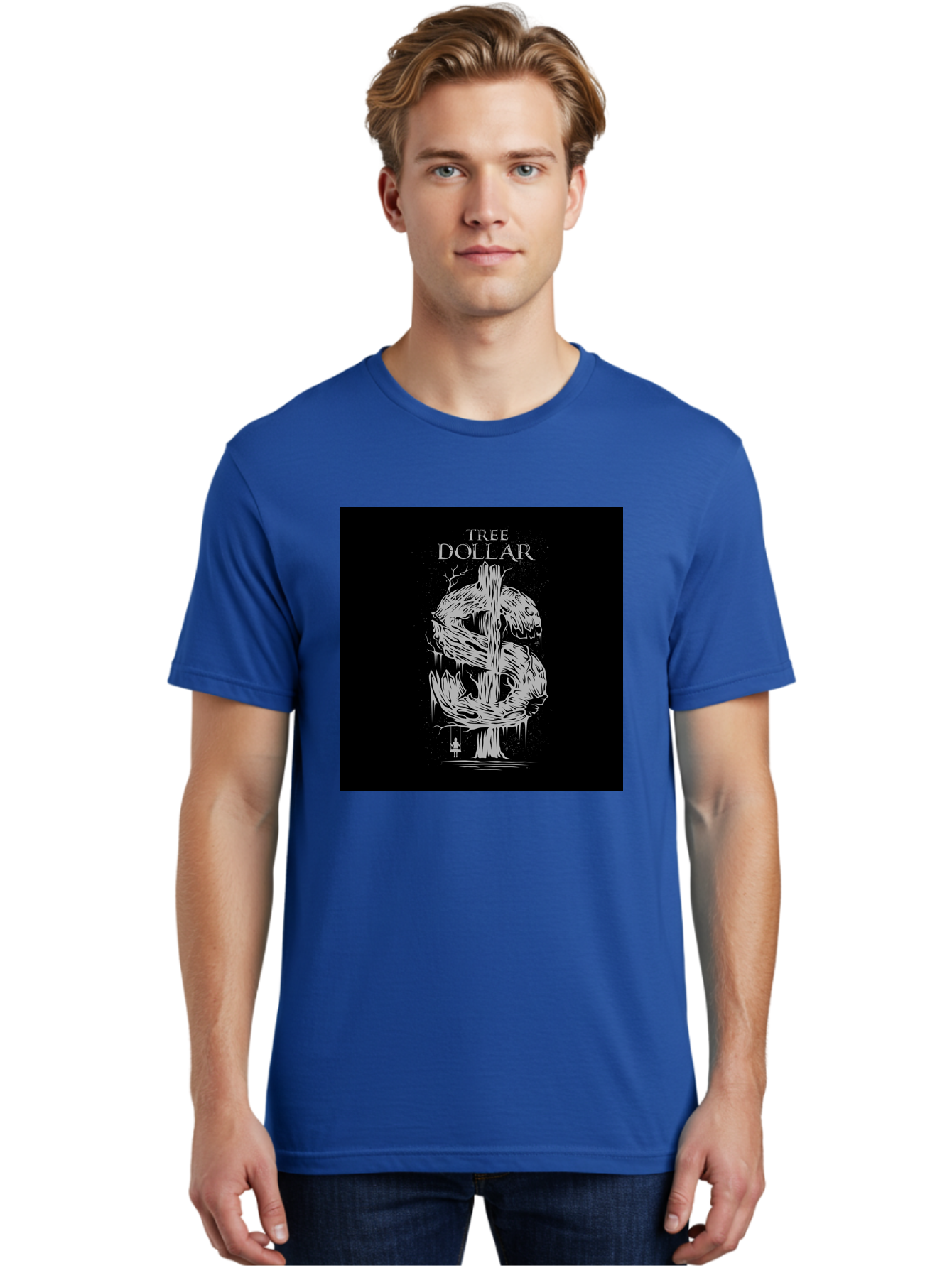 Tree-Dollar Men'S Graphic Tee, 100% Cotton, Comfortable Casual Summer Wear, Machine Washable, Dollar Sign Made Of Tree Branches, Wooden Currency Symbol, Environmental Finance, Eco-Friendly Money, Twisted Tree Trunk, Drip Art, Aab491