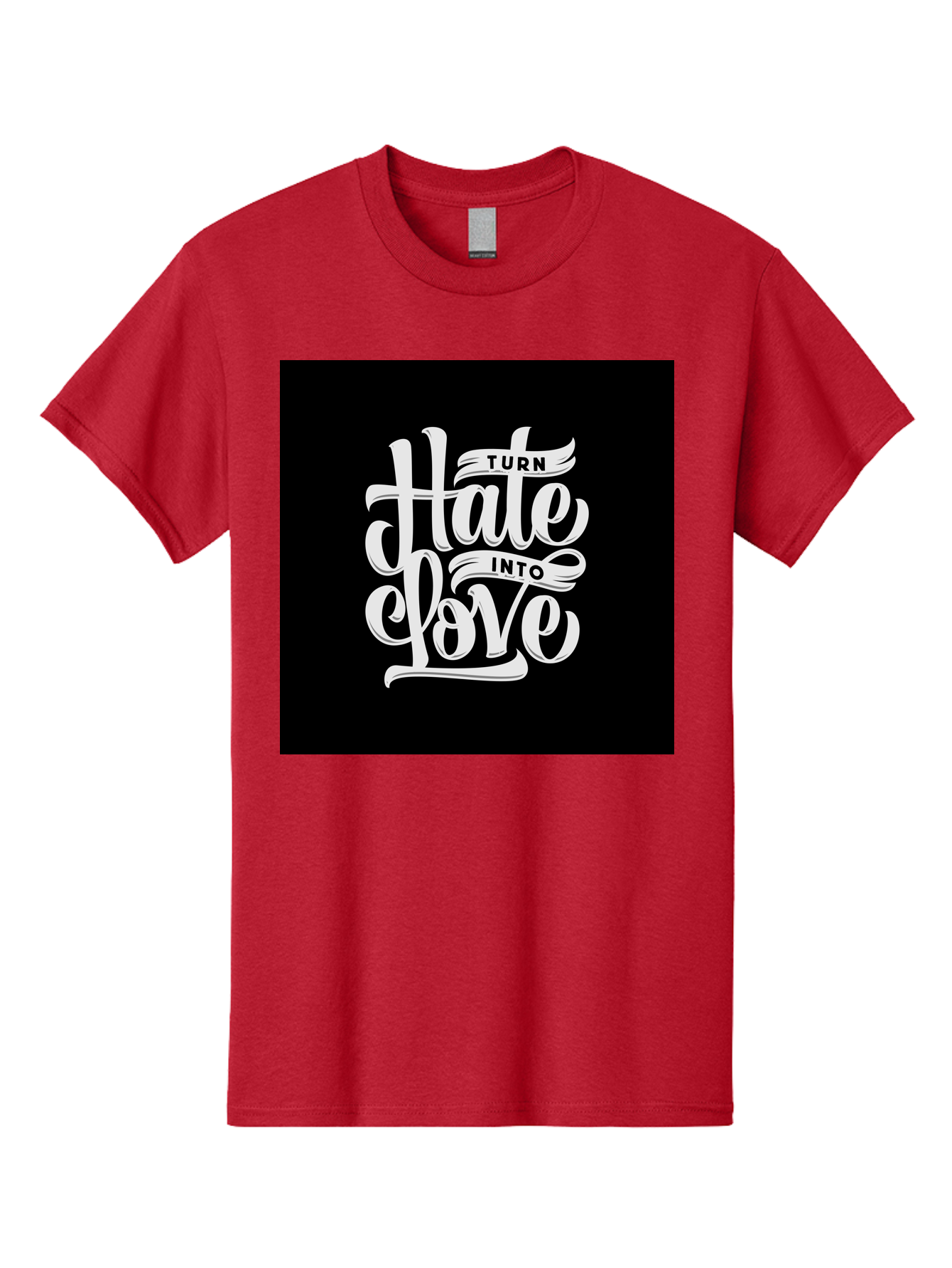 Turn-Hate-Into-Love Men'S Graphic Tee, 100% Cotton, Comfortable Casual Summer Wear, Machine Washable, Inspirational Quotes, Motivational Sayings, Positive Affirmations, Kindness Messages, Peace Signs, Emotional Support, Uplifting Words, Aab492