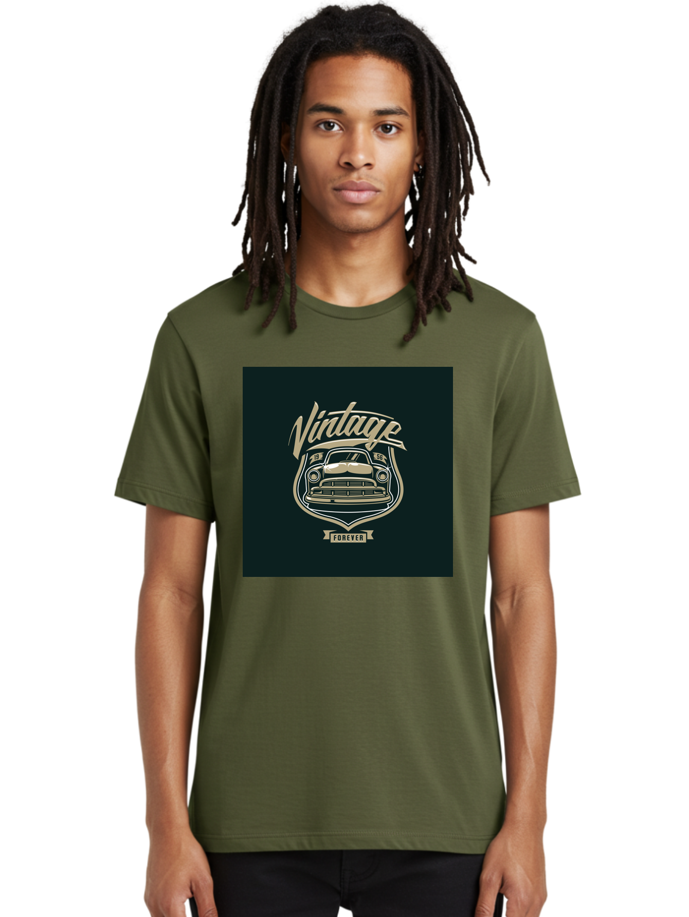 Vintage-Forever Men'S Graphic Tee, 100% Cotton, Comfortable Casual Summer Wear, Machine Washable, Vintage Car, Classic Automobile, Retro Vehicle, 1956 Model, Nostalgic Design, Vintage Forever, Vintage Car Logo, Retro Car Emblem, Aab494