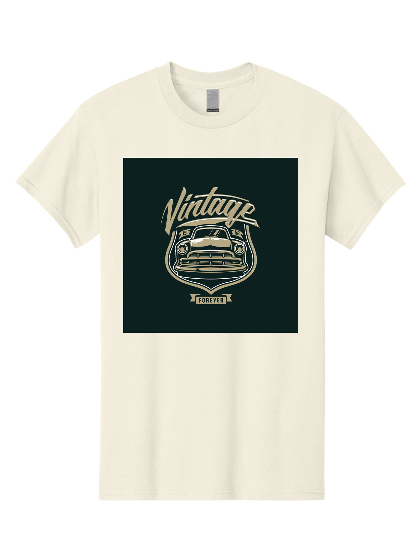 Vintage-Forever Men'S Graphic Tee, 100% Cotton, Comfortable Casual Summer Wear, Machine Washable, Vintage Car, Classic Automobile, Retro Vehicle, 1956 Model, Nostalgic Design, Vintage Forever, Vintage Car Logo, Retro Car Emblem, Aab494
