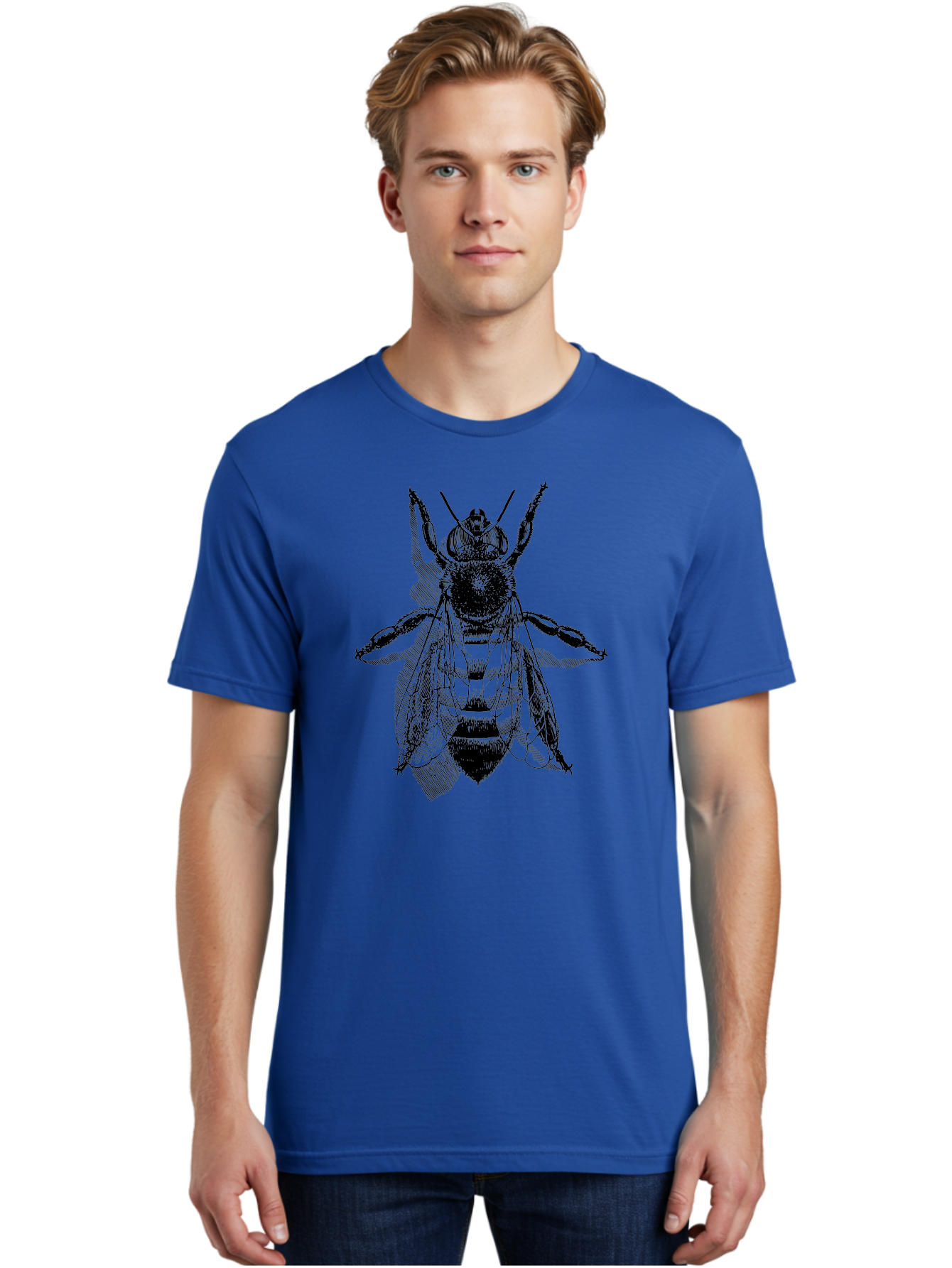 Bee-1 Men'S Graphic Tee, 100% Cotton, Comfortable Casual Summer Wear, Machine Washable, Honey Bee, Insect Anatomy, Detailed Illustration, Black And Green, Bee Species, Entomology Art, Wildlife Graphics, Nature Illustration, Detailed Drawing Aab498