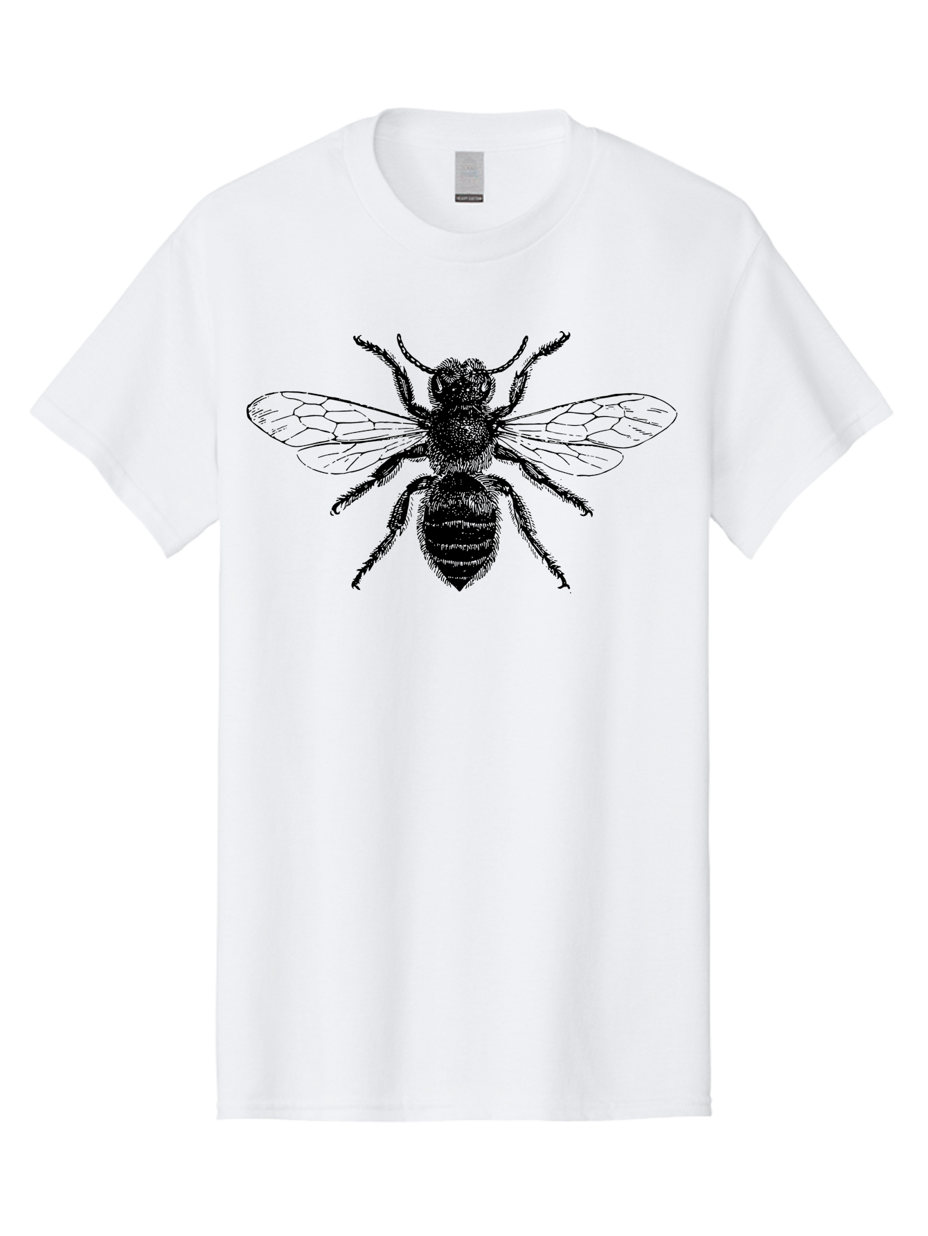 Bee-Illustration Men'S Graphic Tee, 100% Cotton, Comfortable Casual Summer Wear, Machine Washable, Bee With Striped Body, Black And White Illustration, Insect Art, Detailed Drawing, Winged Creature, Pollinator, Nature Graphic, Simple Design Aab502