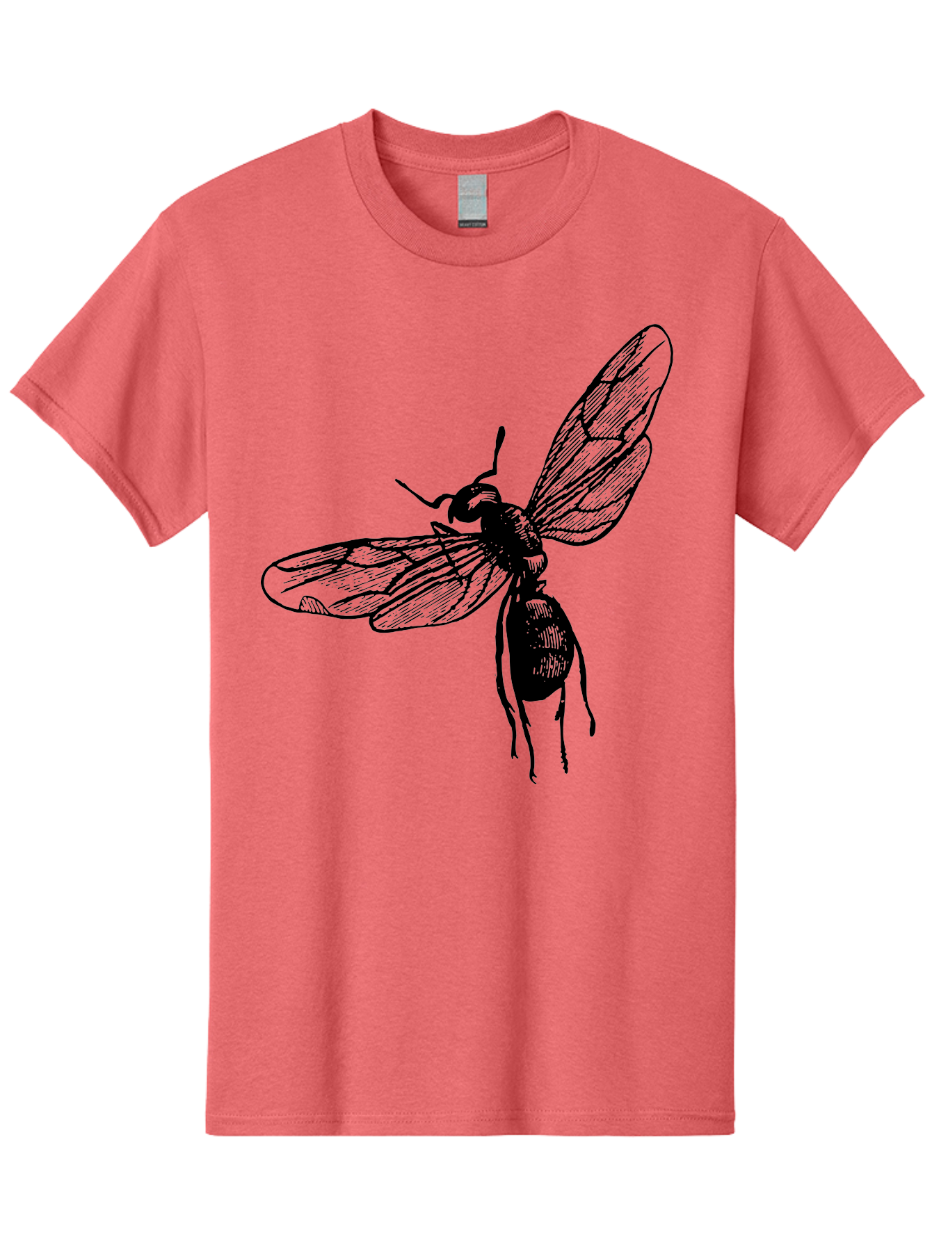 Bee Men'S Graphic Tee, 100% Cotton, Comfortable Casual Summer Wear, Machine Washable, Black Wasp In Flight, Insect Wings, Entomology Illustration, Detailed Drawing, Winged Creature, Insect Art Aab503