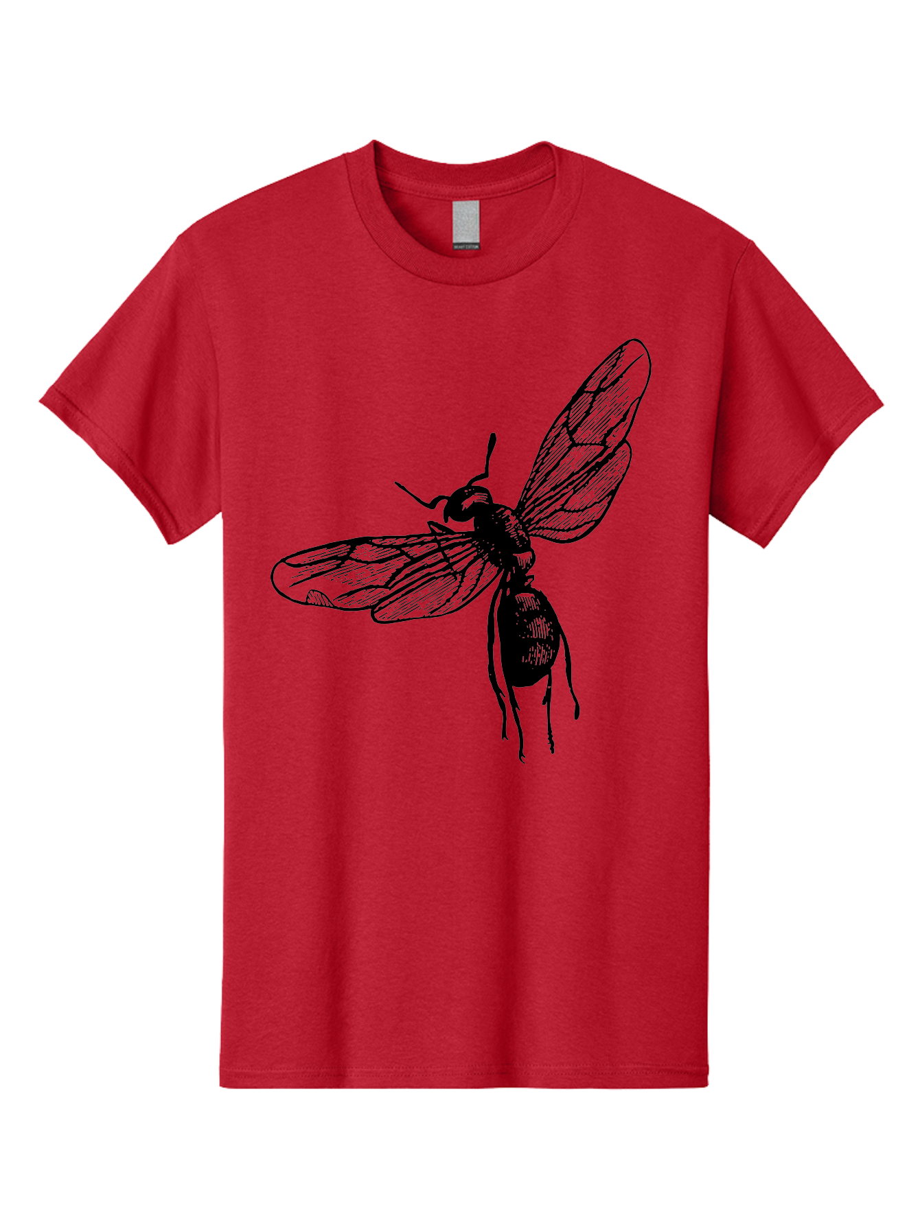 Bee Men'S Graphic Tee, 100% Cotton, Comfortable Casual Summer Wear, Machine Washable, Black Wasp In Flight, Insect Wings, Entomology Illustration, Detailed Drawing, Winged Creature, Insect Art Aab503