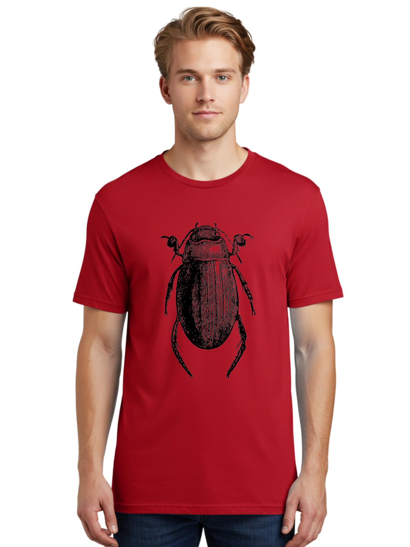 Beetle-1 Men'S Graphic Tee, 100% Cotton, Comfortable Casual Summer Wear, Machine Washable, Black Beetle Illustration, Insect Drawing, Detailed Artwork, Entomology Art, Bug Graphic, Vintage Style Aab504