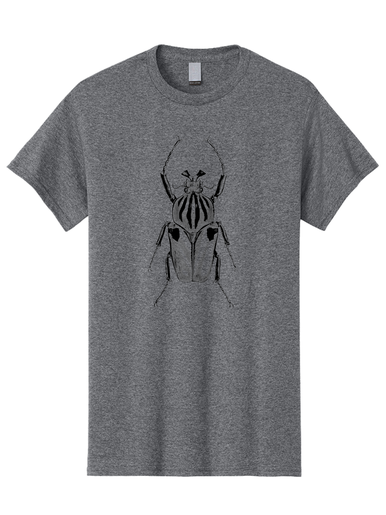 Beetle-Illustration-1 Men'S Graphic Tee, 100% Cotton, Comfortable Casual Summer Wear, Machine Washable, Beetle Illustration, Insect Art, Entomology, Striped Beetle, Black And Green, Detailed Drawing, Wildlife Illustration, Bug Graphics Aab507