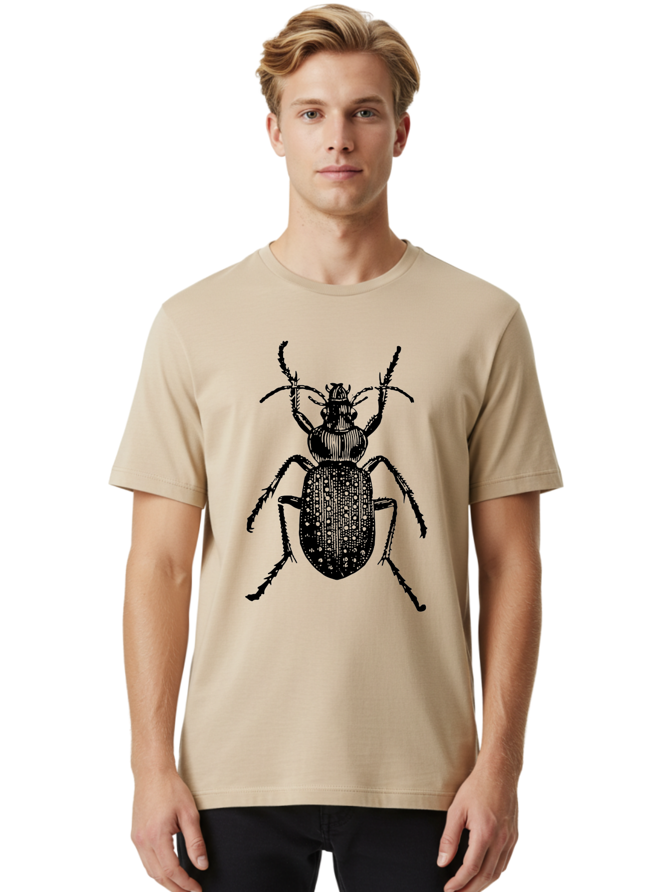 Beetle Men'S Graphic Tee, 100% Cotton, Comfortable Casual Summer Wear, Machine Washable, Black Beetle, Insect Illustration, Detailed Drawing, Entomology Art, Bug Graphic, Beetle Silhouette, Six Legs, Antennae, Insect Anatomy, Ornate Details Aab510