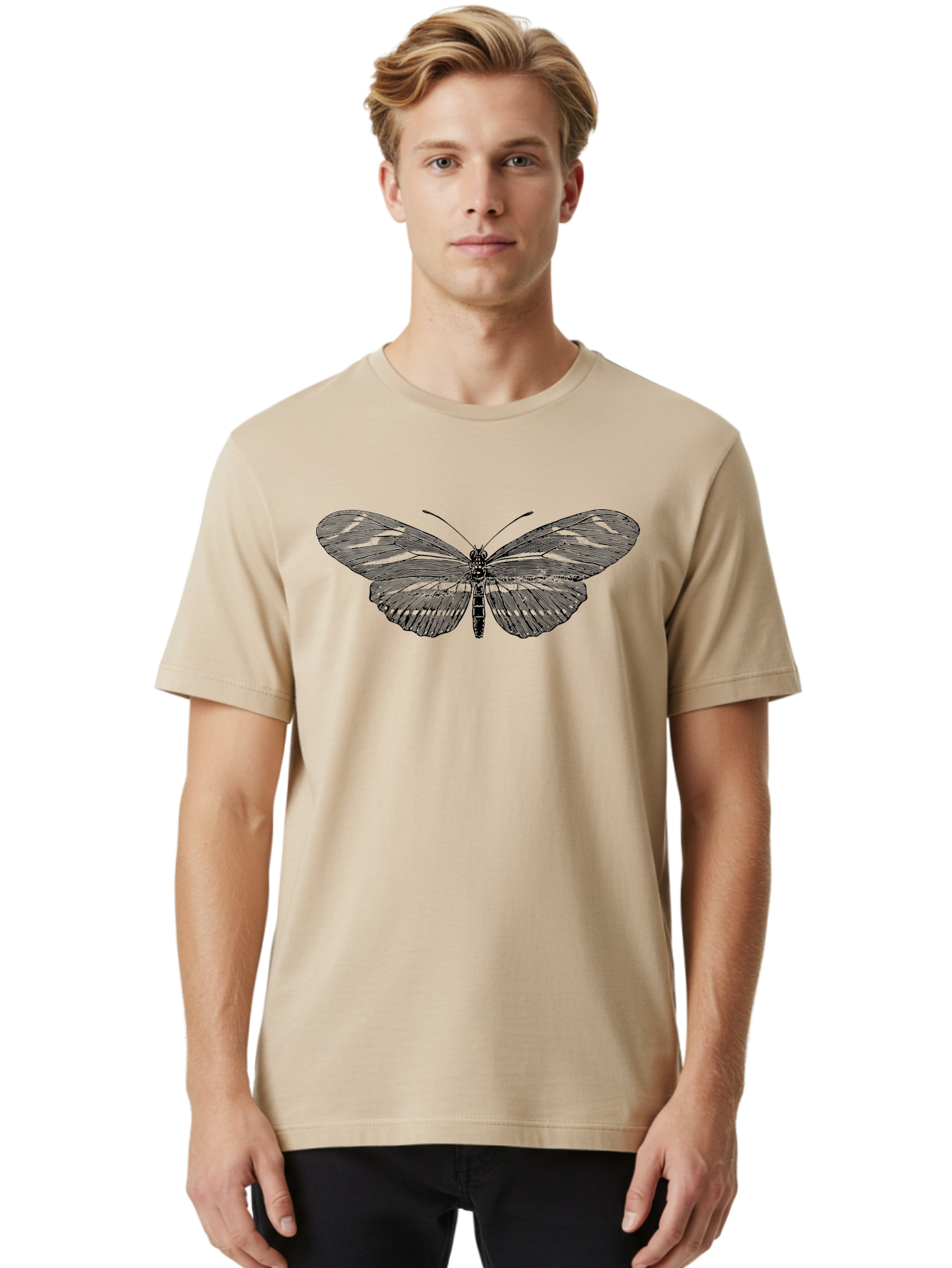 Butterfly-Silhouette-1 Men'S Graphic Tee, 100% Cotton, Comfortable Casual Summer Wear, Machine Washable, Delicate Butterfly, Intricate Details, Transparent Wings, Abstract Art, Insect Close-Up, Graphic Design Aab515