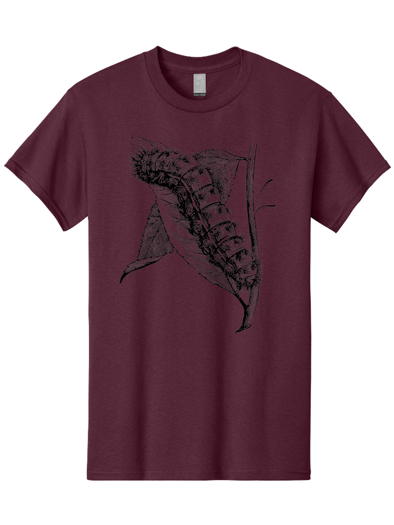 Caterpillar-On-Leaf Men'S Graphic Tee, 100% Cotton, Comfortable Casual Summer Wear, Machine Washable, Caterpillar On A Leaf, Insect Life Cycle, Metamorphosis, Nature Illustration, Botanical Art, Wildlife, Detailed Drawing, Spiky Caterpillar, Aab520