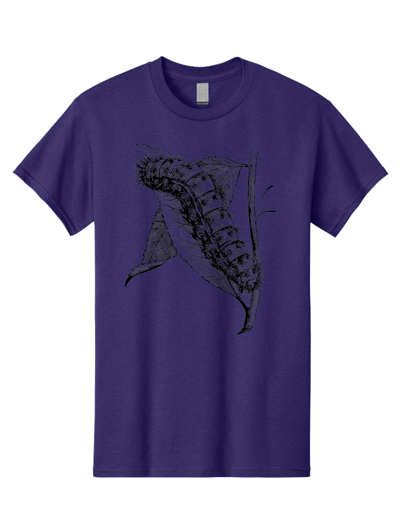 Caterpillar-On-Leaf Men'S Graphic Tee, 100% Cotton, Comfortable Casual Summer Wear, Machine Washable, Caterpillar On A Leaf, Insect Life Cycle, Metamorphosis, Nature Illustration, Botanical Art, Wildlife, Detailed Drawing, Spiky Caterpillar, Aab520