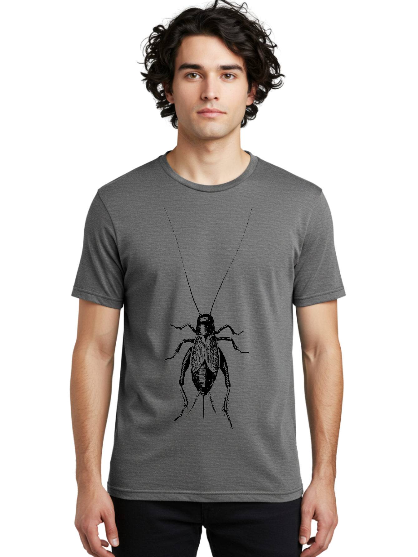 Cricket-1 Men'S Graphic Tee, 100% Cotton, Comfortable Casual Summer Wear, Machine Washable, Black Cockroach, Insect Silhouette, Detailed Illustration, Creepy Crawlies, Entomology Art, Bug Graphics, Vector Design, Pest Control Imagery Aab524