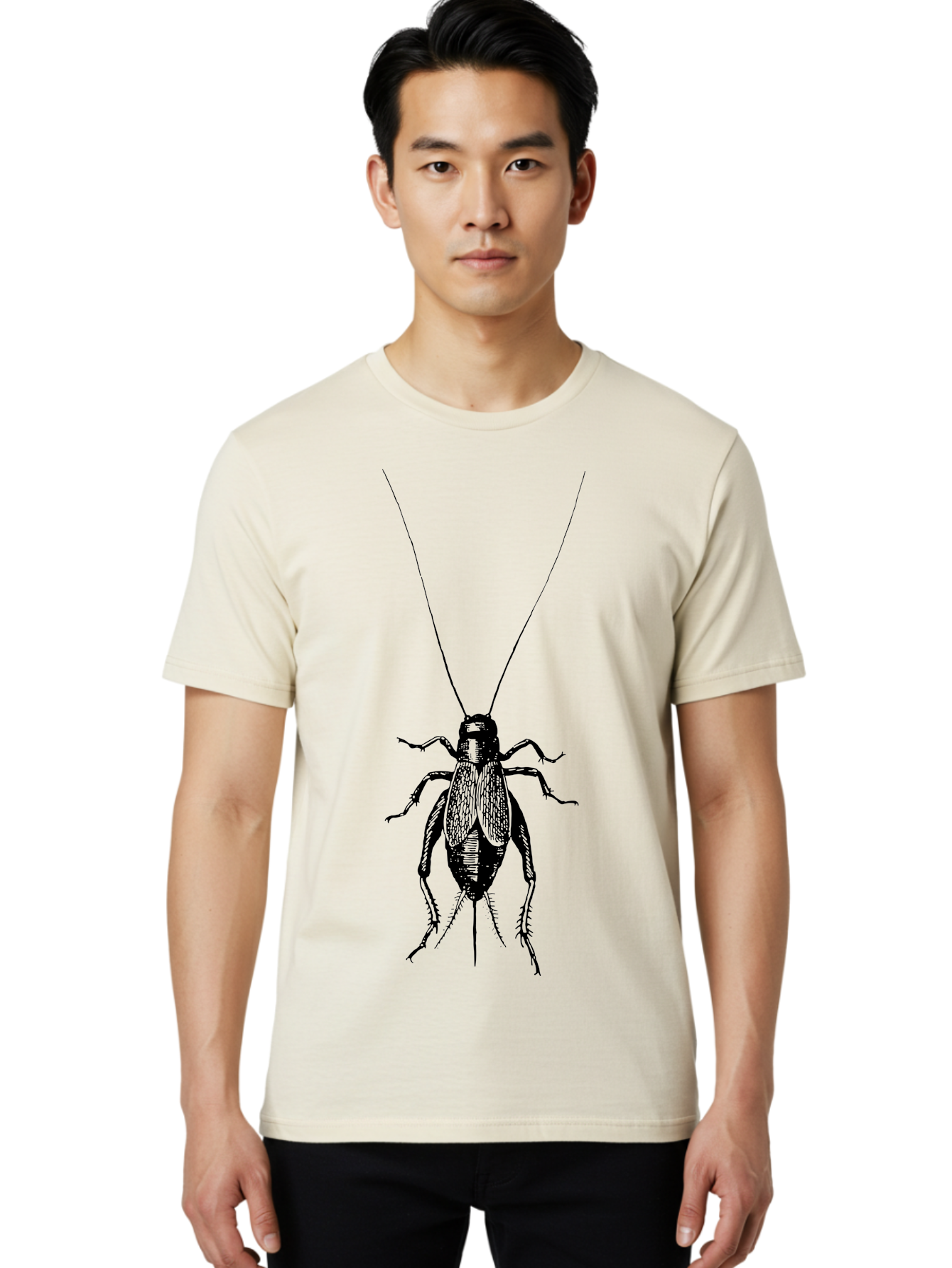 Cricket-1 Men'S Graphic Tee, 100% Cotton, Comfortable Casual Summer Wear, Machine Washable, Black Cockroach, Insect Silhouette, Detailed Illustration, Creepy Crawlies, Entomology Art, Bug Graphics, Vector Design, Pest Control Imagery Aab524