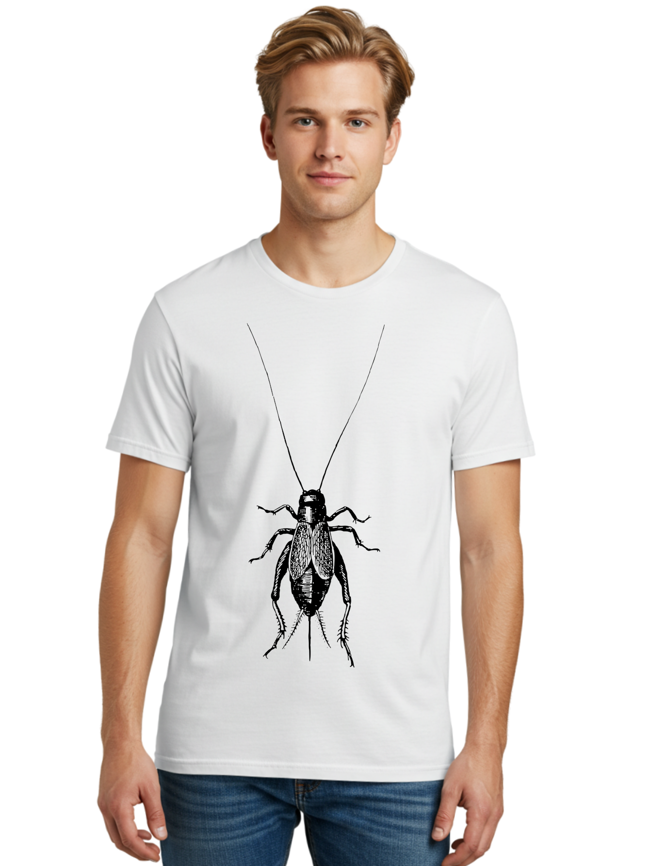 Cricket-1 Men'S Graphic Tee, 100% Cotton, Comfortable Casual Summer Wear, Machine Washable, Black Cockroach, Insect Silhouette, Detailed Illustration, Creepy Crawlies, Entomology Art, Bug Graphics, Vector Design, Pest Control Imagery Aab524