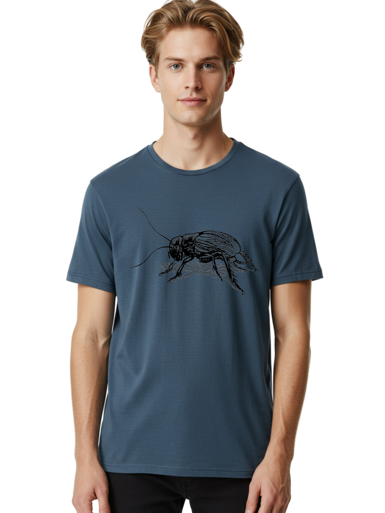 Cricket-2 Men'S Graphic Tee, 100% Cotton, Comfortable Casual Summer Wear, Machine Washable, Cricket Insect, Black Illustration, Detailed Drawing, Insect Anatomy, Entomology Art, Wildlife Illustration, Insect Wings, Long Antennae Aab525