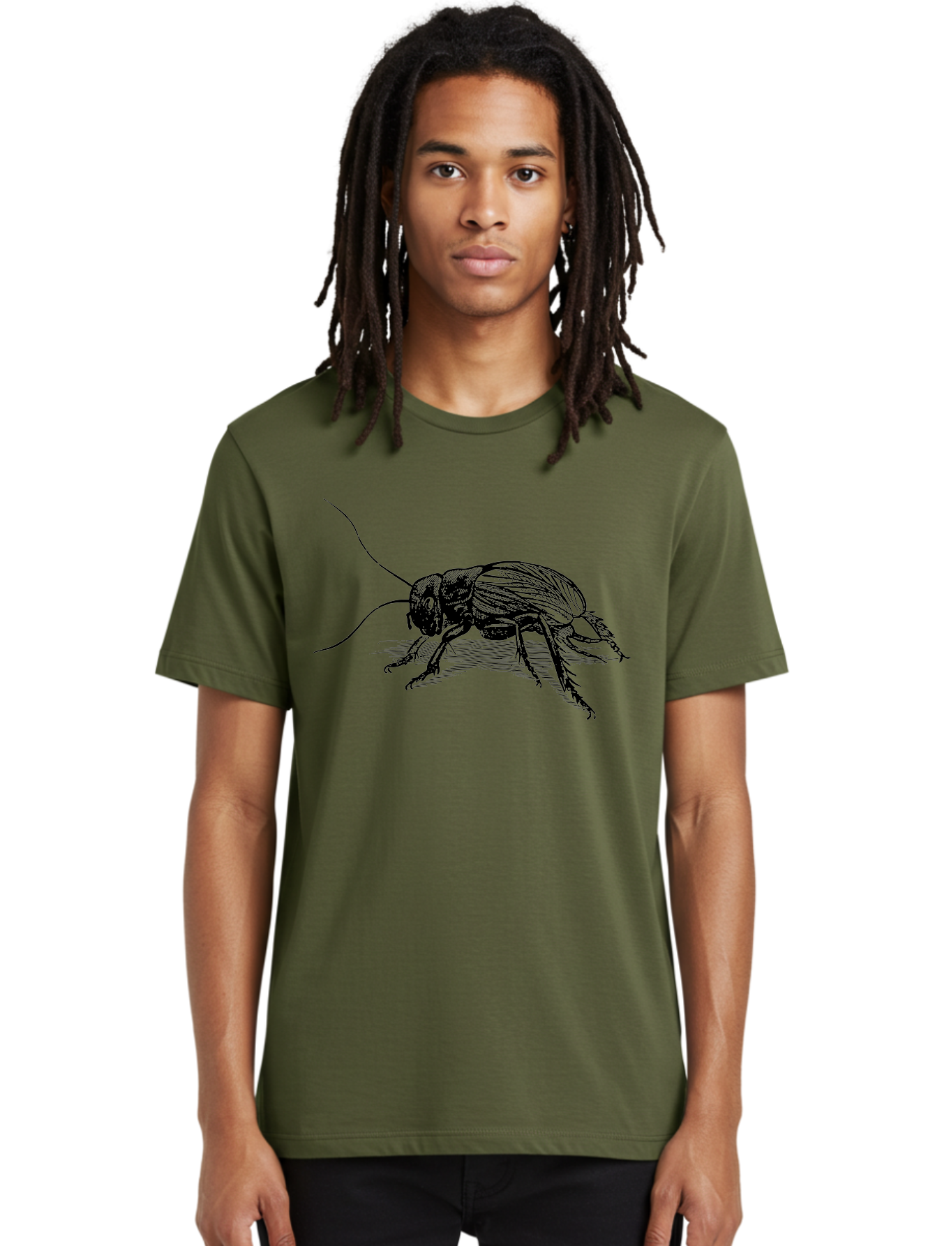 Cricket-2 Men'S Graphic Tee, 100% Cotton, Comfortable Casual Summer Wear, Machine Washable, Cricket Insect, Black Illustration, Detailed Drawing, Insect Anatomy, Entomology Art, Wildlife Illustration, Insect Wings, Long Antennae Aab525