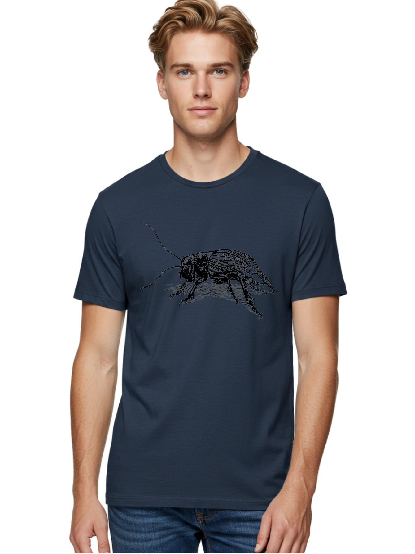 Cricket-2 Men'S Graphic Tee, 100% Cotton, Comfortable Casual Summer Wear, Machine Washable, Cricket Insect, Black Illustration, Detailed Drawing, Insect Anatomy, Entomology Art, Wildlife Illustration, Insect Wings, Long Antennae Aab525
