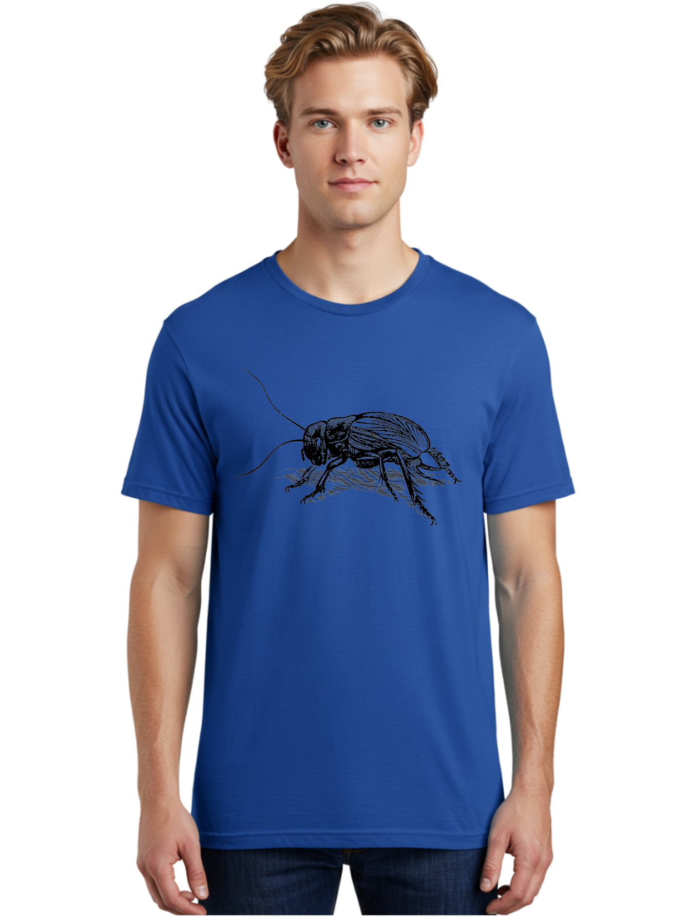 Cricket-2 Men'S Graphic Tee, 100% Cotton, Comfortable Casual Summer Wear, Machine Washable, Cricket Insect, Black Illustration, Detailed Drawing, Insect Anatomy, Entomology Art, Wildlife Illustration, Insect Wings, Long Antennae Aab525