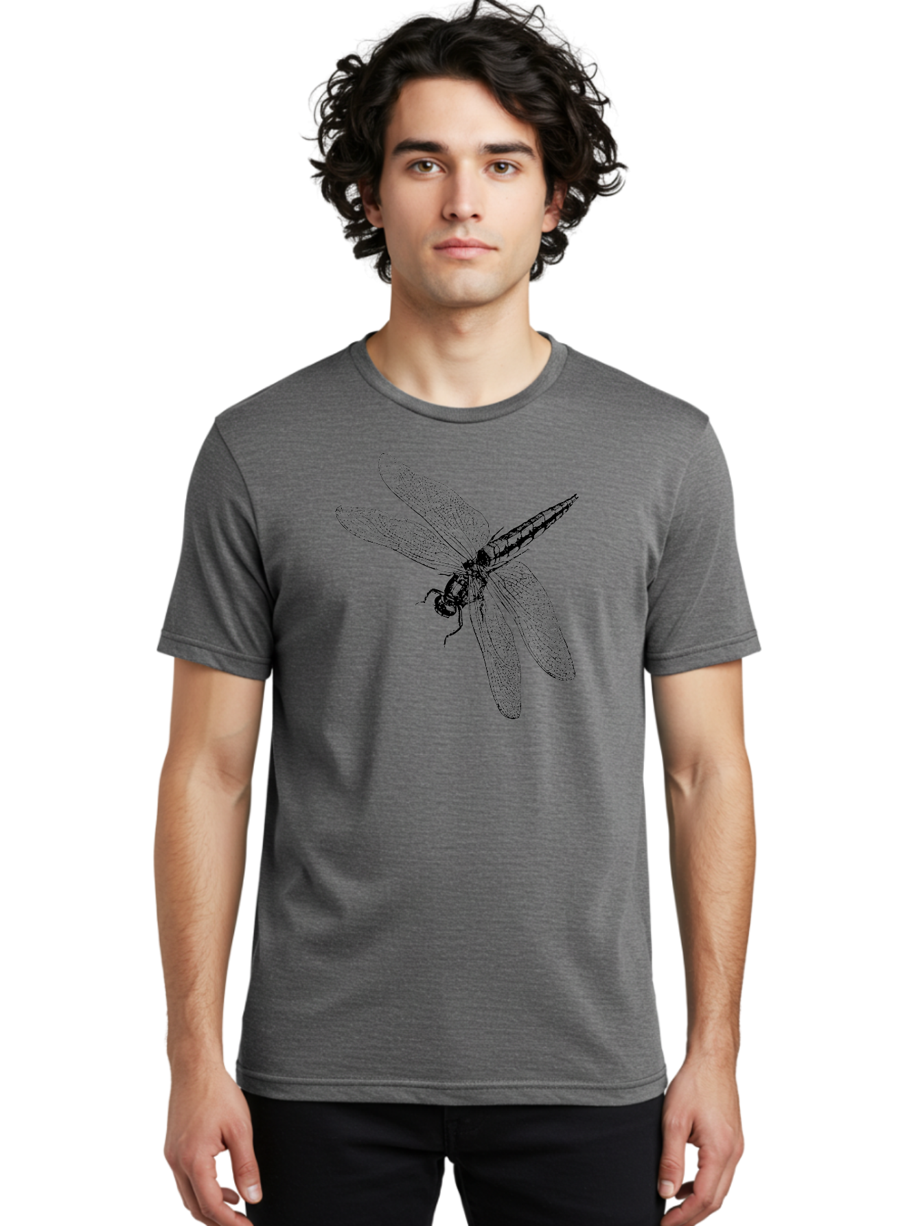 Dragonfly-1 Men'S Graphic Tee, 100% Cotton, Comfortable Casual Summer Wear, Machine Washable, Dragonfly Wings, Insect Art, Detailed Illustration, Black And Green, Wingspan, Dragonfly Species, Insect Anatomy, Delicate Patterns Aab528