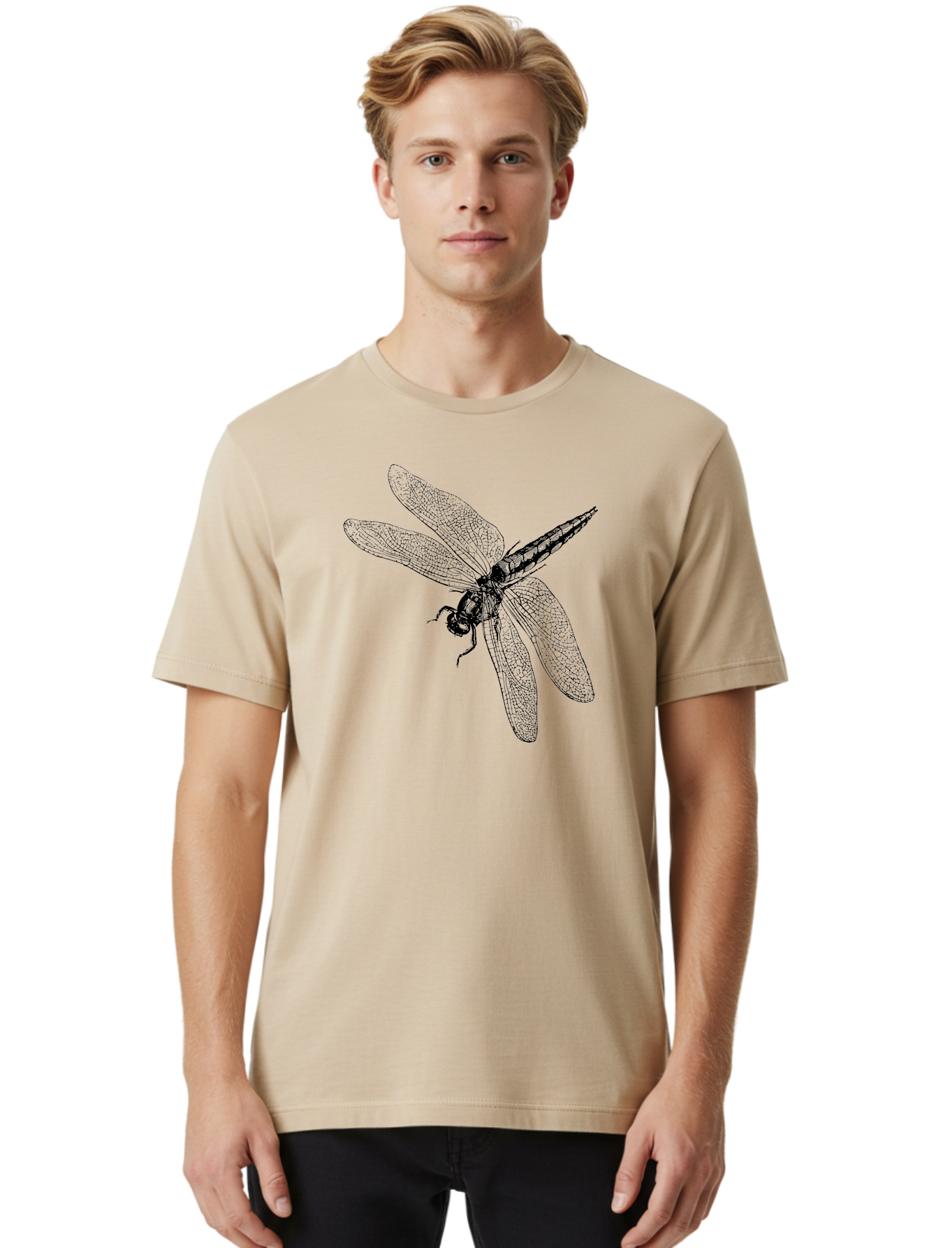 Dragonfly-1 Men'S Graphic Tee, 100% Cotton, Comfortable Casual Summer Wear, Machine Washable, Dragonfly Wings, Insect Art, Detailed Illustration, Black And Green, Wingspan, Dragonfly Species, Insect Anatomy, Delicate Patterns Aab528