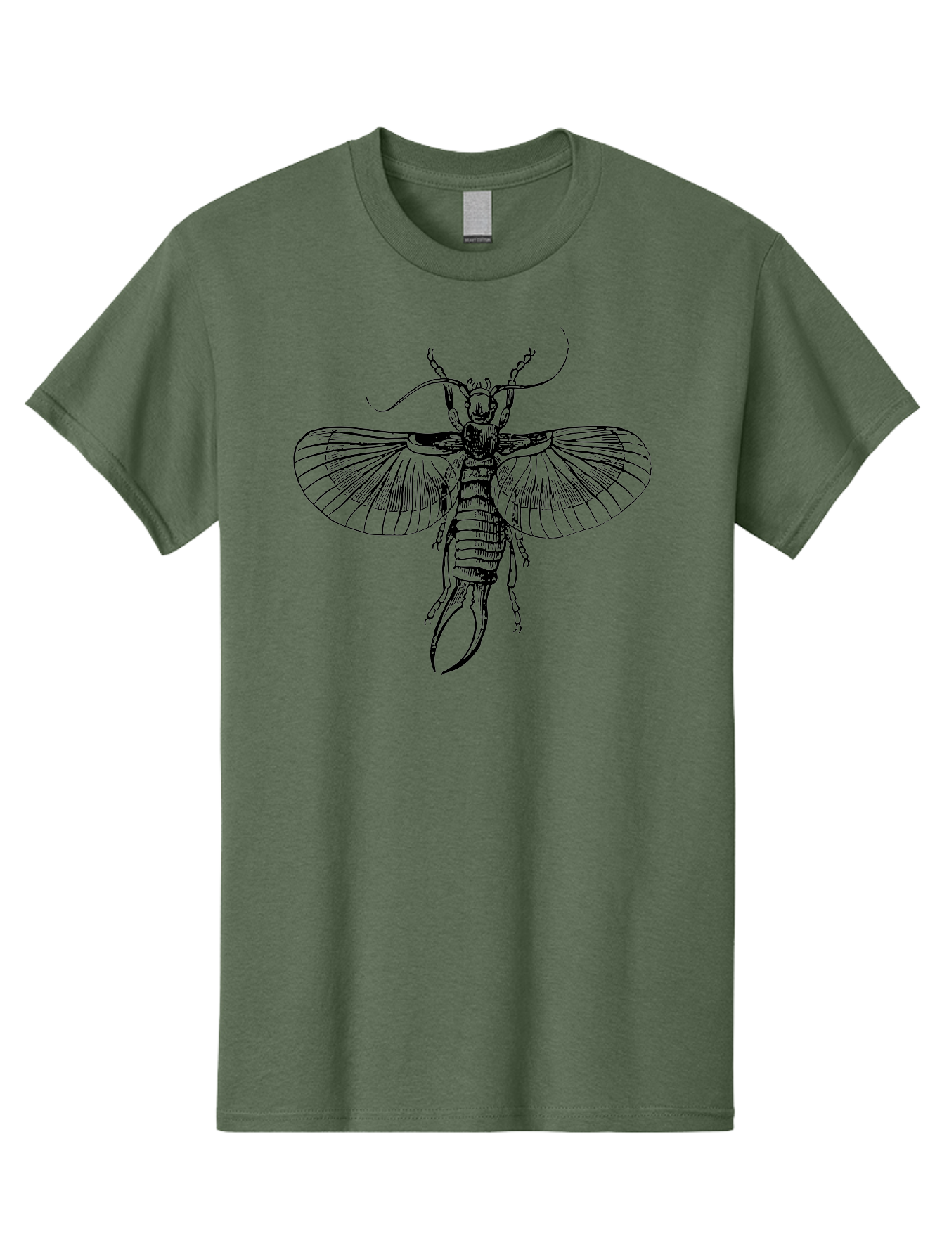 Earwig Men'S Graphic Tee, 100% Cotton, Comfortable Casual Summer Wear, Machine Washable, Detailed Illustration, Earwig Insect, Black And Green, Entomology Art, Insect Anatomy, Detailed Wings, Pincers, Entomological Illustration, Bug Art Aab530