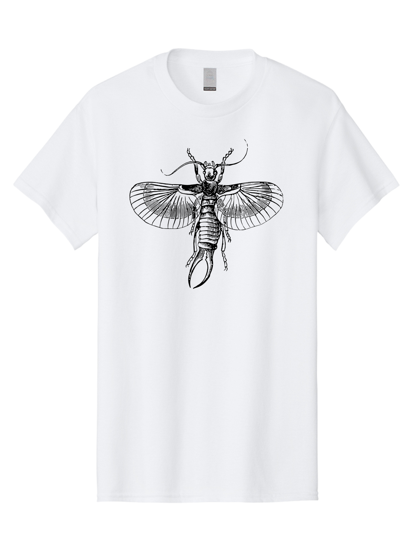 Earwig Men'S Graphic Tee, 100% Cotton, Comfortable Casual Summer Wear, Machine Washable, Detailed Illustration, Earwig Insect, Black And Green, Entomology Art, Insect Anatomy, Detailed Wings, Pincers, Entomological Illustration, Bug Art Aab530