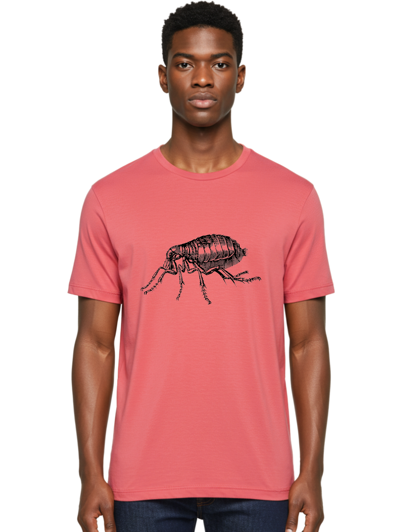 Flea Men'S Graphic Tee, 100% Cotton, Comfortable Casual Summer Wear, Machine Washable, Flea, Insect, Parasite, Pest Control, Pet Care, Biting Insect, Black And White Illustration, Detailed Drawing, Six Legs Aab531