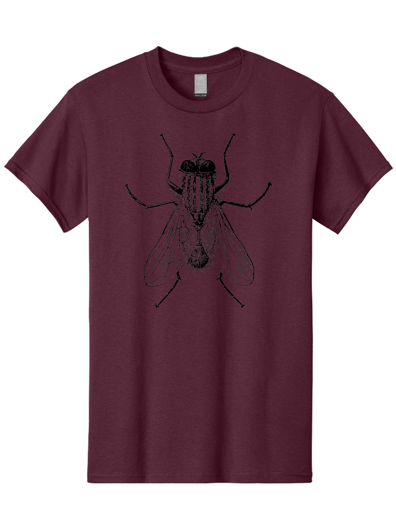 Fly-Illustration Men'S Graphic Tee, 100% Cotton, Comfortable Casual Summer Wear, Machine Washable, Fly, Insect, Black And White Illustration, Detailed Drawing, Entomology, Insect Anatomy, Fly Species, Winged Insect, Bug, Zoology Aab532