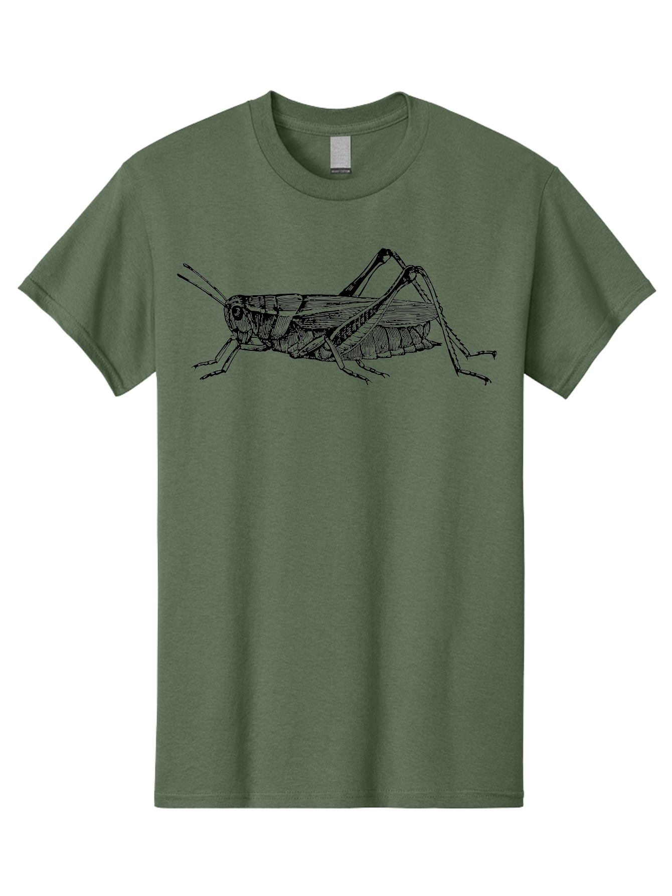 Grasshopper-Illustration Men'S Graphic Tee, 100% Cotton, Comfortable Casual Summer Wear, Machine Washable, Grasshopper Illustration, Insect Art, Detailed Drawing, Black And Green, Wildlife Graphic, Entomology, Nature Design, Bug Illustration Aab536