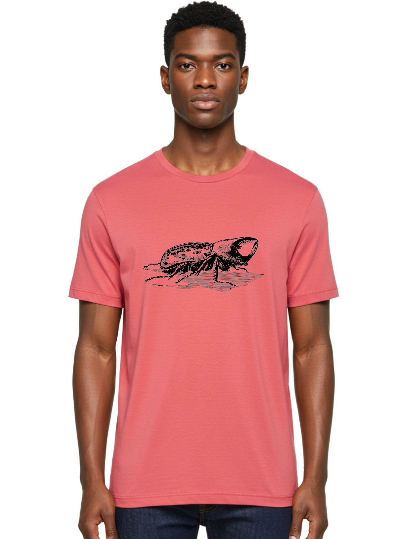 Hercules-Beetle Men'S Graphic Tee, 100% Cotton, Comfortable Casual Summer Wear, Machine Washable, Black Beetle, Insect Illustration, Detailed Drawing, Scientific Art, Entomology, Bug, Insect, Wildlife Art, Natural History Aab539