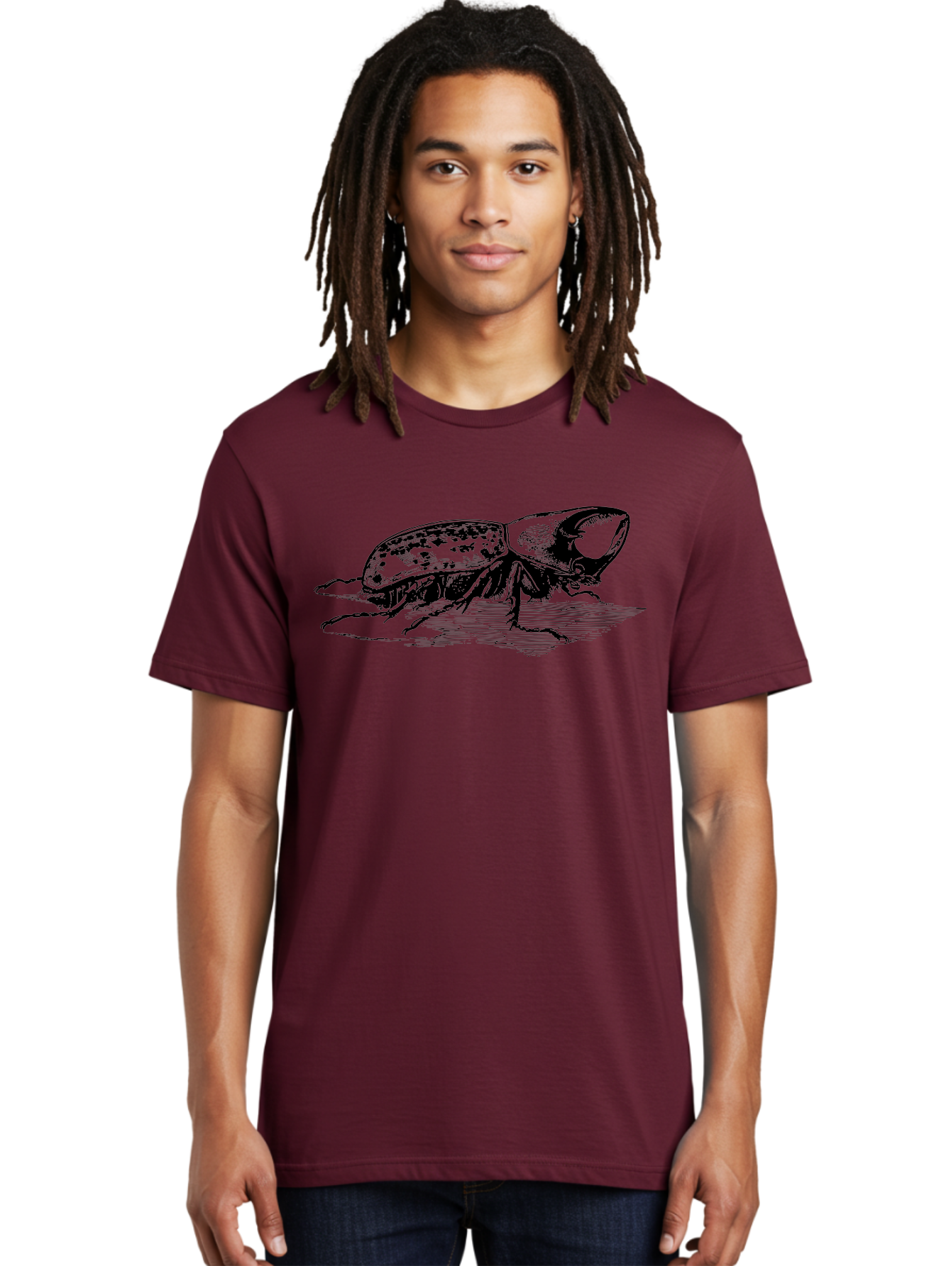 Hercules-Beetle Men'S Graphic Tee, 100% Cotton, Comfortable Casual Summer Wear, Machine Washable, Black Beetle, Insect Illustration, Detailed Drawing, Scientific Art, Entomology, Bug, Insect, Wildlife Art, Natural History Aab539