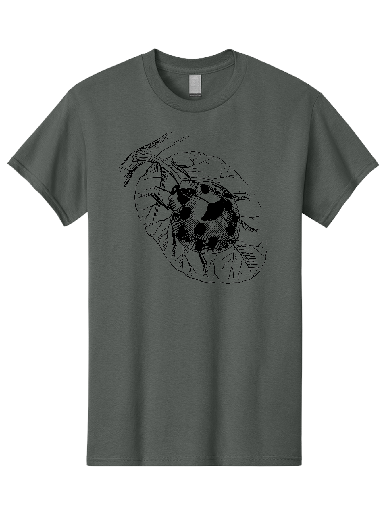 Ladybug-On-Leaf Men'S Graphic Tee, 100% Cotton, Comfortable Casual Summer Wear, Machine Washable, Ladybug On A Leaf, Black And White Illustration, Lady Beetle, Garden Insect, Sketch Art, Wildlife Illustration, Beetle On Foliage Aab541