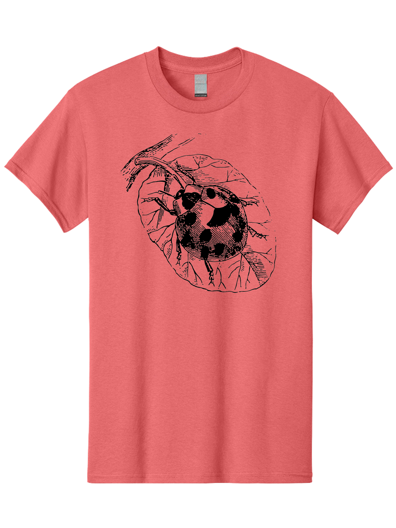 Ladybug-On-Leaf Men'S Graphic Tee, 100% Cotton, Comfortable Casual Summer Wear, Machine Washable, Ladybug On A Leaf, Black And White Illustration, Lady Beetle, Garden Insect, Sketch Art, Wildlife Illustration, Beetle On Foliage Aab541