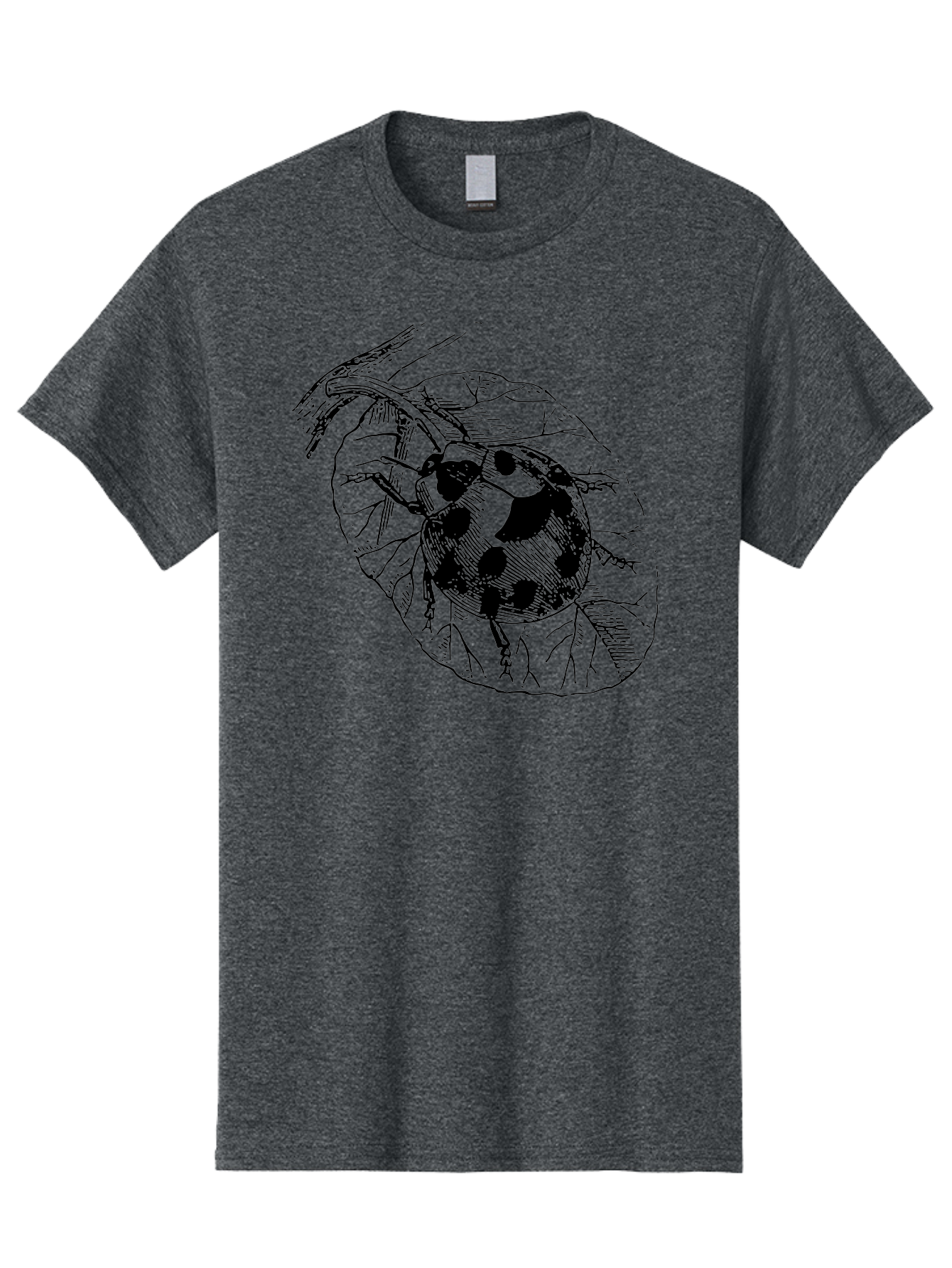 Ladybug-On-Leaf Men'S Graphic Tee, 100% Cotton, Comfortable Casual Summer Wear, Machine Washable, Ladybug On A Leaf, Black And White Illustration, Lady Beetle, Garden Insect, Sketch Art, Wildlife Illustration, Beetle On Foliage Aab541