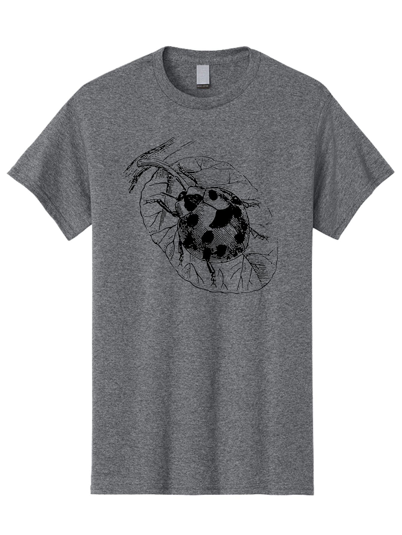 Ladybug-On-Leaf Men'S Graphic Tee, 100% Cotton, Comfortable Casual Summer Wear, Machine Washable, Ladybug On A Leaf, Black And White Illustration, Lady Beetle, Garden Insect, Sketch Art, Wildlife Illustration, Beetle On Foliage Aab541