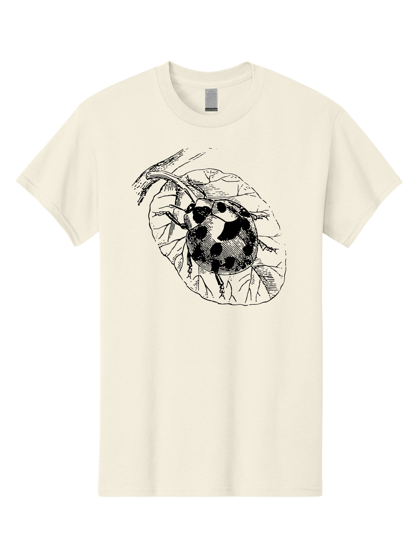 Ladybug-On-Leaf Men'S Graphic Tee, 100% Cotton, Comfortable Casual Summer Wear, Machine Washable, Ladybug On A Leaf, Black And White Illustration, Lady Beetle, Garden Insect, Sketch Art, Wildlife Illustration, Beetle On Foliage Aab541