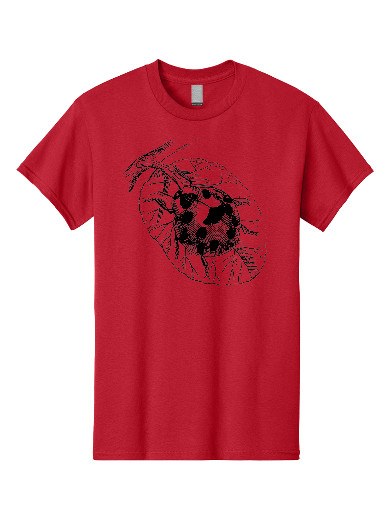 Ladybug-On-Leaf Men'S Graphic Tee, 100% Cotton, Comfortable Casual Summer Wear, Machine Washable, Ladybug On A Leaf, Black And White Illustration, Lady Beetle, Garden Insect, Sketch Art, Wildlife Illustration, Beetle On Foliage Aab541