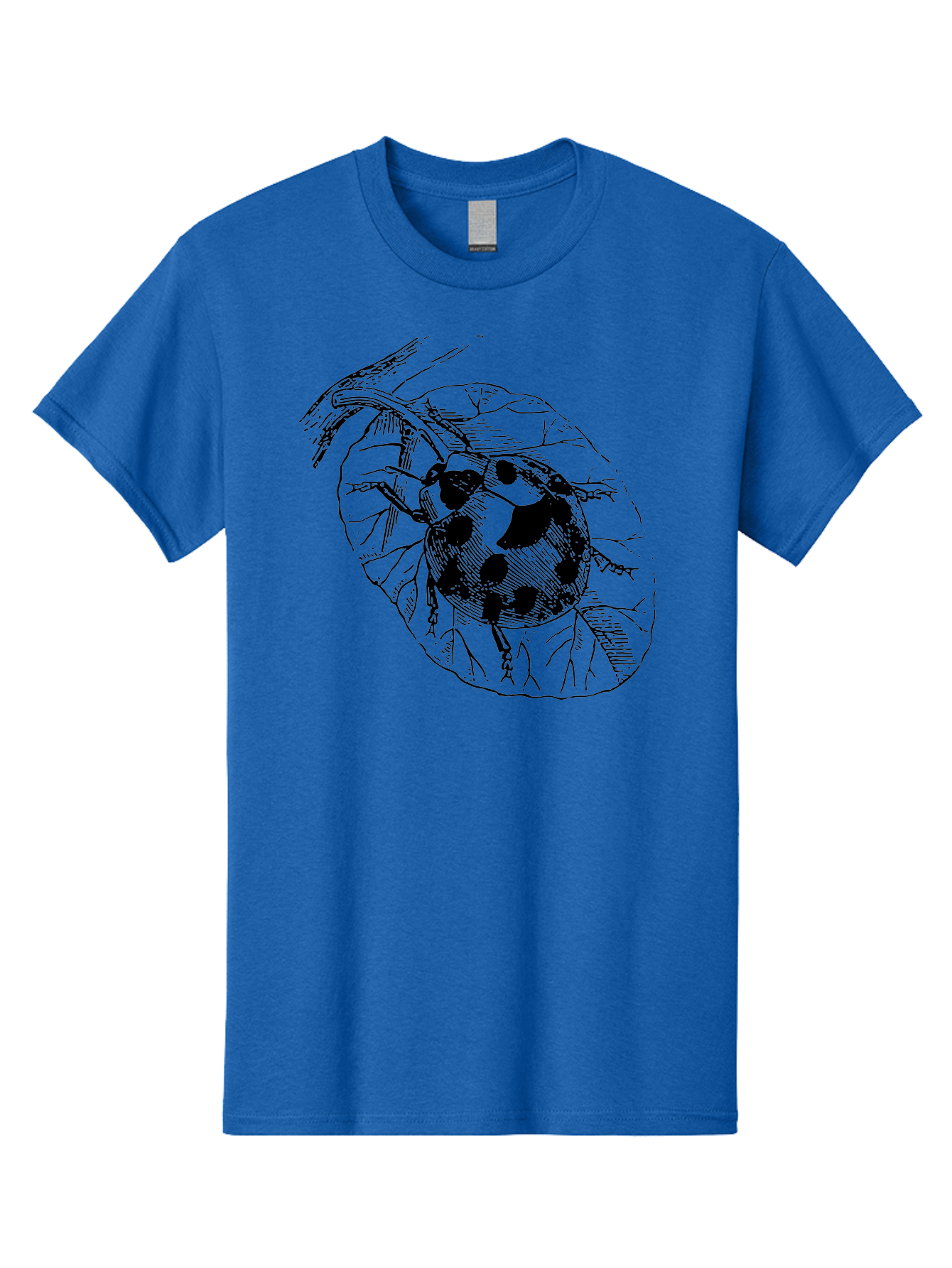 Ladybug-On-Leaf Men'S Graphic Tee, 100% Cotton, Comfortable Casual Summer Wear, Machine Washable, Ladybug On A Leaf, Black And White Illustration, Lady Beetle, Garden Insect, Sketch Art, Wildlife Illustration, Beetle On Foliage Aab541