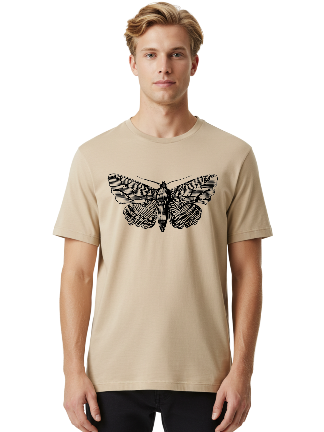 Moth-1 Men'S Graphic Tee, 100% Cotton, Comfortable Casual Summer Wear, Machine Washable, Moth Illustration, Insect Art, Black And Green, Detailed Drawing, Line Art, Entomology, Wing Patterns, Nocturnal Creature, Delicate Features Aab546