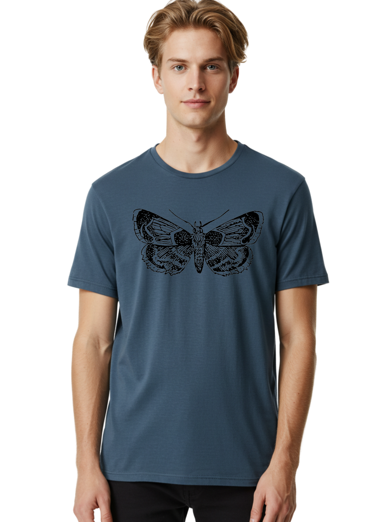 Moth-2 Men'S Graphic Tee, 100% Cotton, Comfortable Casual Summer Wear, Machine Washable, Moth Illustration, Insect Art, Detailed Silhouette, Nocturnal Creature, Wing Pattern, Ornate Design, Detailed Texture, Entomology, Butterfly Relative Aab547