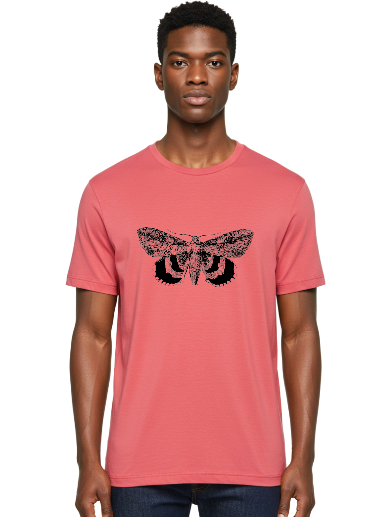 Moth-Illustration Men'S Graphic Tee, 100% Cotton, Comfortable Casual Summer Wear, Machine Washable, Black And Green Moth Illustration, Insect Art, Detailed Drawing, Wingspan, Entomology, Biological Illustration, Vintage Style, Butterfly Wings, Aab548