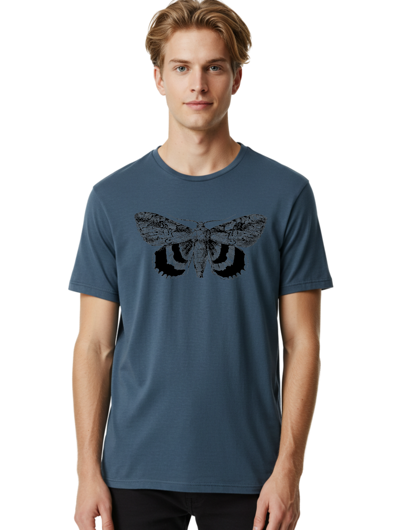 Moth-Illustration Men'S Graphic Tee, 100% Cotton, Comfortable Casual Summer Wear, Machine Washable, Black And Green Moth Illustration, Insect Art, Detailed Drawing, Wingspan, Entomology, Biological Illustration, Vintage Style, Butterfly Wings, Aab548