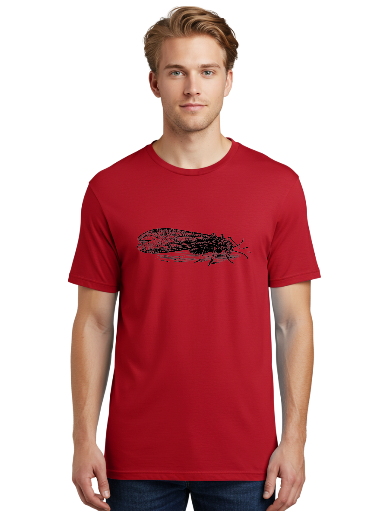 Moth Men'S Graphic Tee, 100% Cotton, Comfortable Casual Summer Wear, Machine Washable, Mayfly Insect, Vintage Illustration, Black And White Artwork, Detailed Drawing, Insect Anatomy, Entomology, Wildlife Art, Natural History, Insect Wings, Aab549