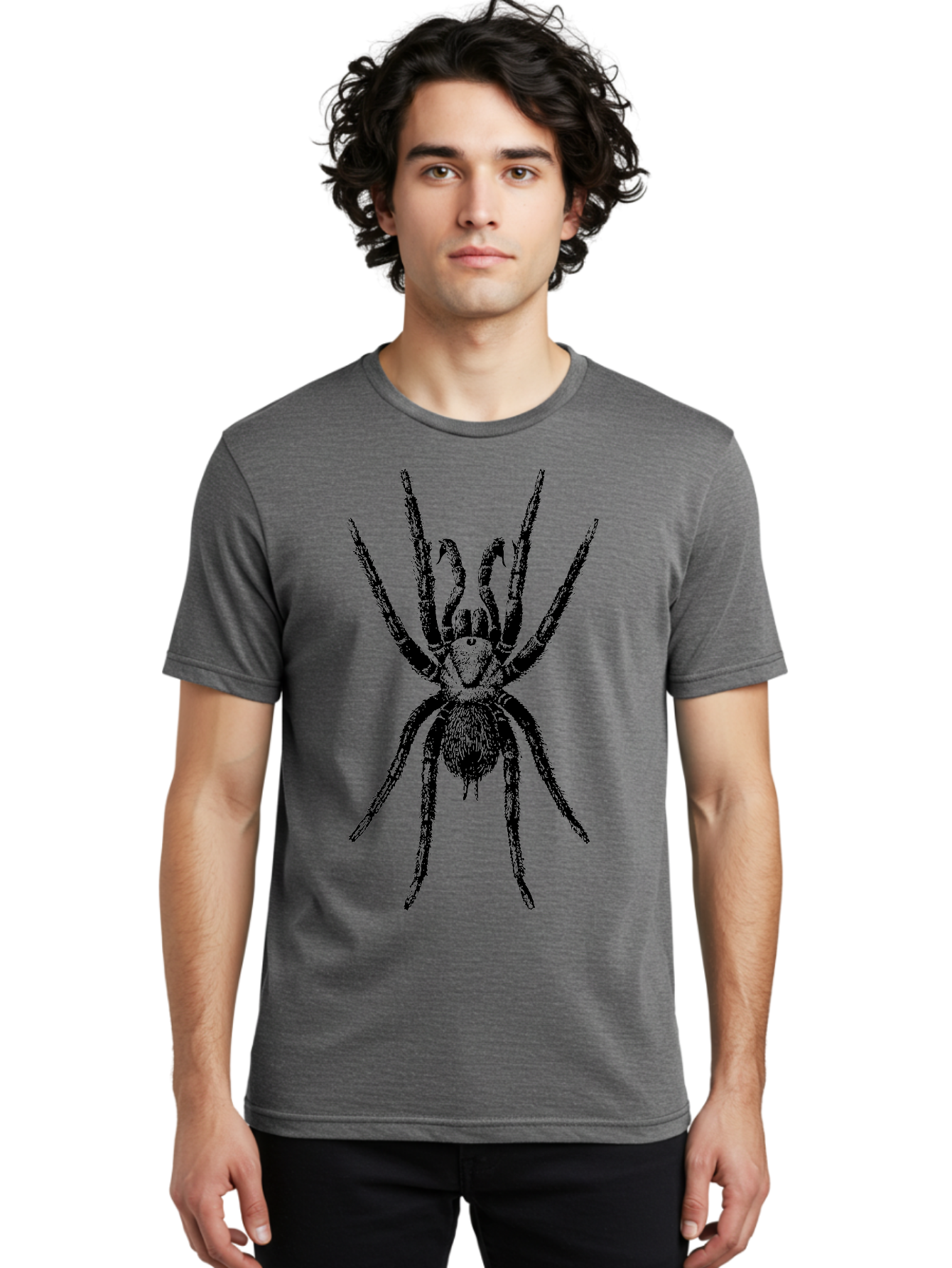 Spider Men'S Graphic Tee, 100% Cotton, Comfortable Casual Summer Wear, Machine Washable, Black Widow Spider, Arachnid, Eight Legs, Spider Silhouette, Arachnophobia, Black And Green, Creepy Crawlers, Spider Graphics, Dark Art Aab554