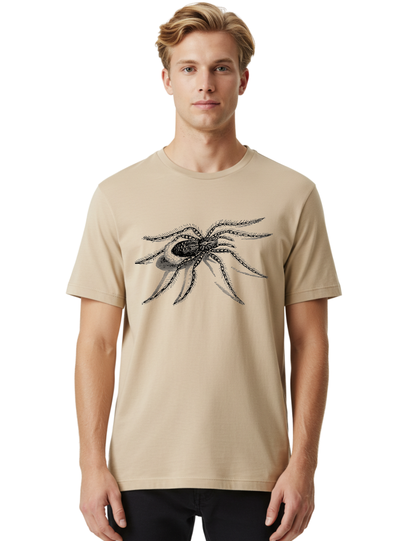 Tarantula-1 Men'S Graphic Tee, 100% Cotton, Comfortable Casual Summer Wear, Machine Washable, Black Spider, Spider Illustration, Arachnid Art, Creepy Crawlers, Eight-Legged Creature, Spider Graphics, Arachnophobia, Spider Silhouette Aab557