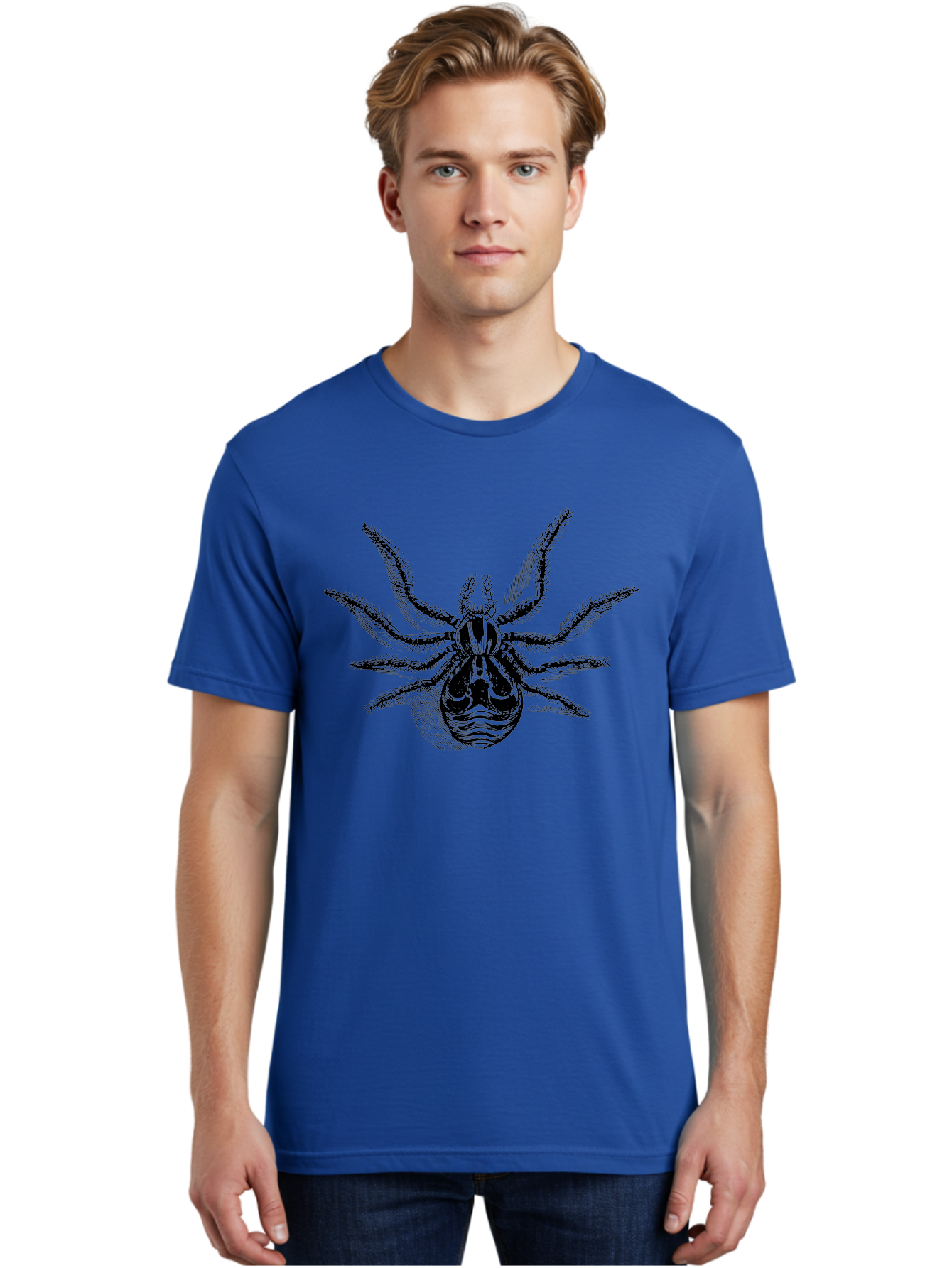 Tarantula Men'S Graphic Tee, 100% Cotton, Comfortable Casual Summer Wear, Machine Washable, Tarantula, Spider Illustration, Arachnid Art, Black And Green Design, Creepy Crawlers, Spider Graphics, Detailed Drawing, Spider Legs Aab558