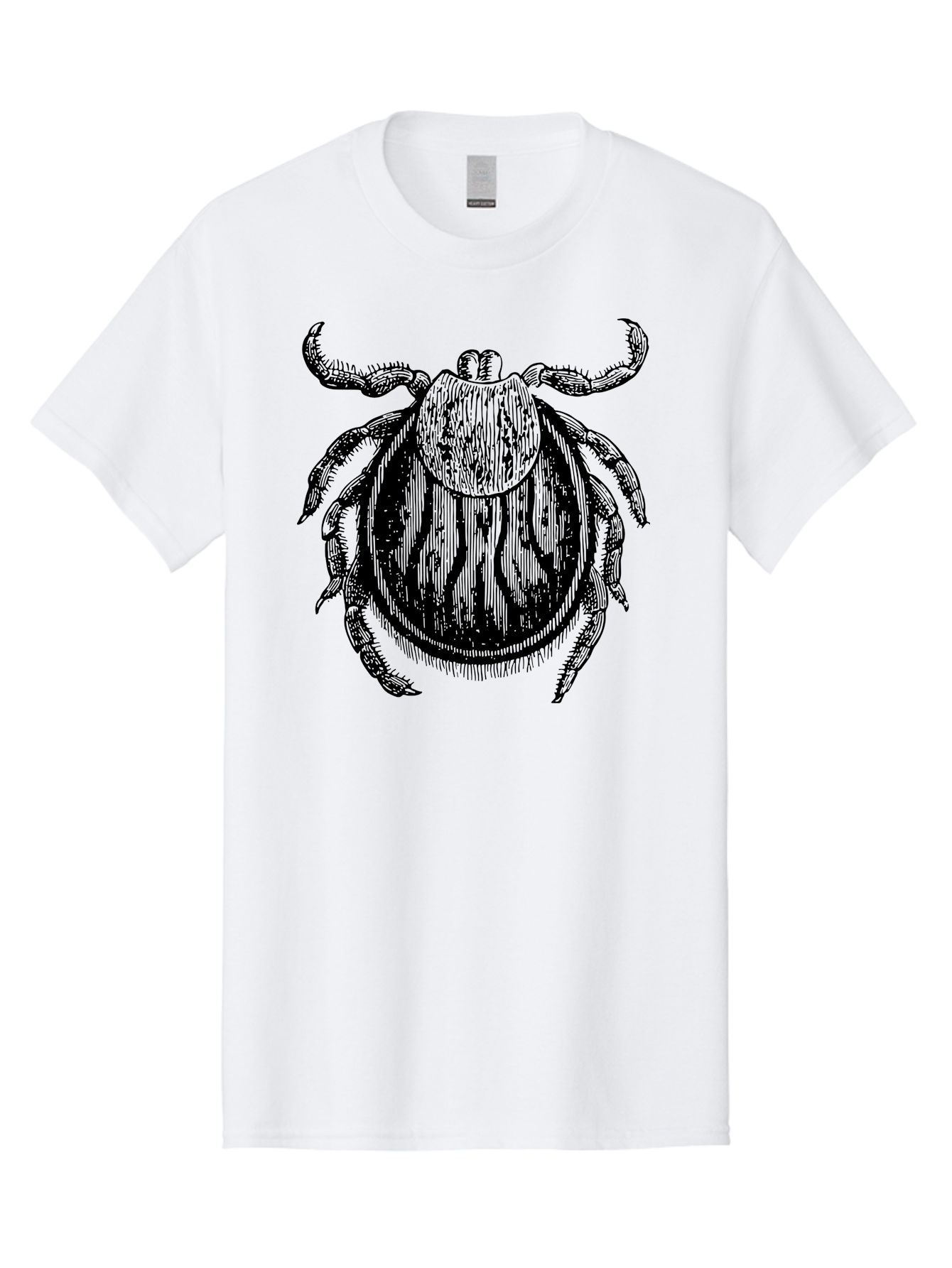 Tick Men'S Graphic Tee, 100% Cotton, Comfortable Casual Summer Wear, Machine Washable, Tick Illustration, Black And Green, Insect Drawing, Arachnid Art, Parasite Icon, Detailed Engraving, Vector Graphic, Creepy Crawlers Aab559